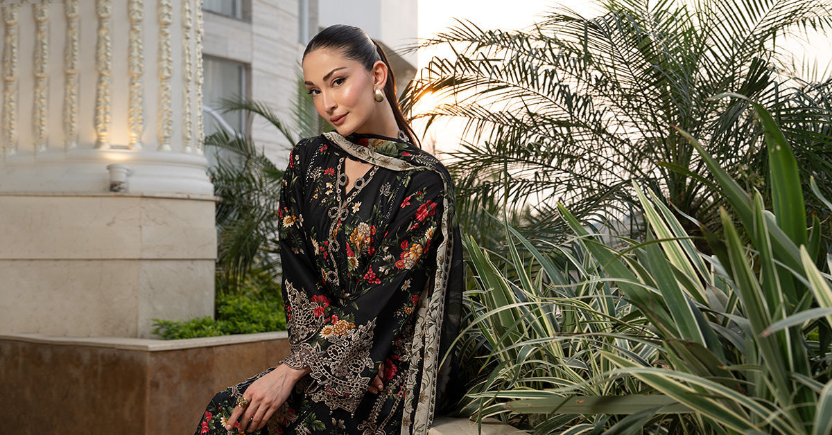 Maria B | Luxury Pret Pre Fall | DW-PF26-03-Black by Maria B - Designer Dress  - Type : Ladies Clothes - Available at Libayah - 100% Original 