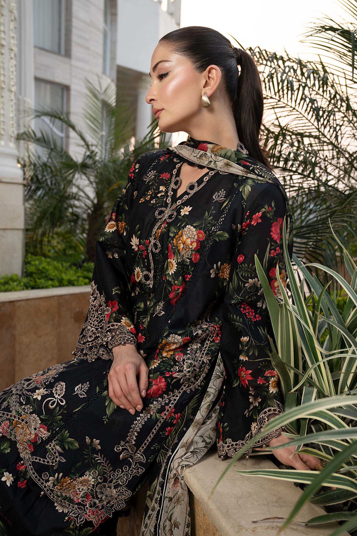 Maria B | Luxury Pret Pre Fall | DW-PF26-03-Black by Maria B - Designer Dress  - Type : Ladies Clothes - Available at Libayah - 100% Original 