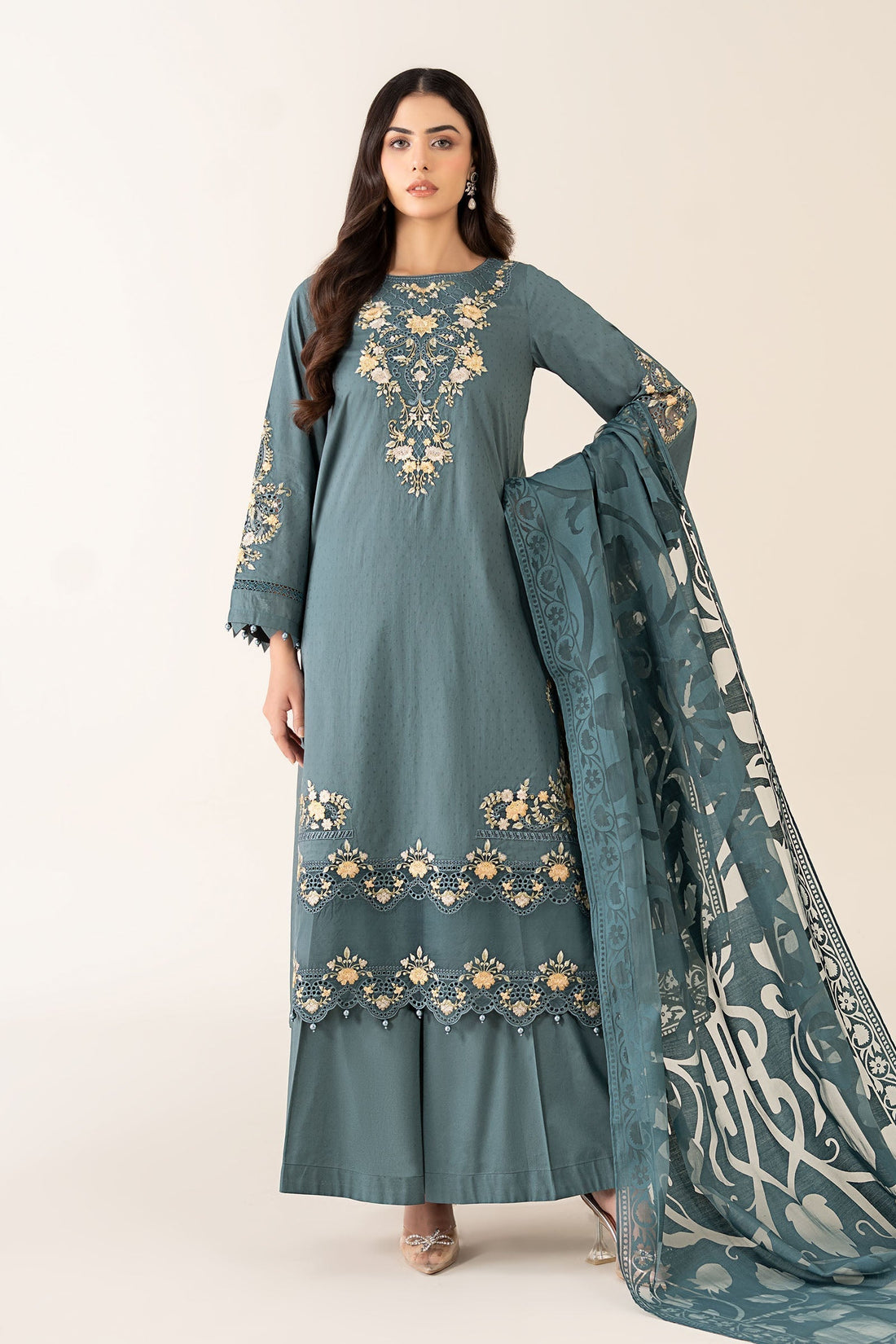 Maria B | Luxury Winter Pret 25 | DW-PF25-03-Tea by Maria B - Designer Dress  - Type : Ladies Clothes - Available at Libayah - 100% Original 