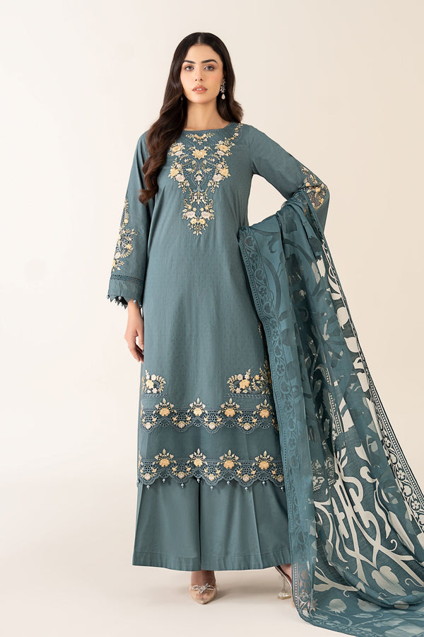 Maria B | Pre Fall Dresses | 3 Piece Embroidered Dobby Suit Teal by Maria B - Designer Dress  - Type : Ladies Clothes - Available at Libayah - 100% Original 