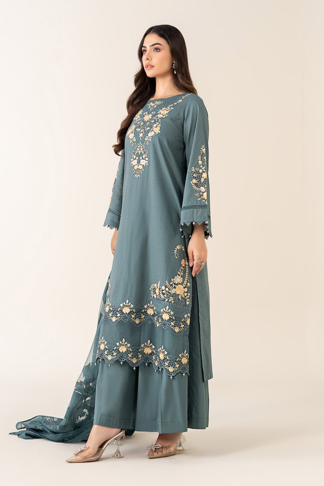 Maria B | Luxury Winter Pret 25 | DW-PF25-03-Tea by Maria B - Designer Dress  - Type : Ladies Clothes - Available at Libayah - 100% Original 