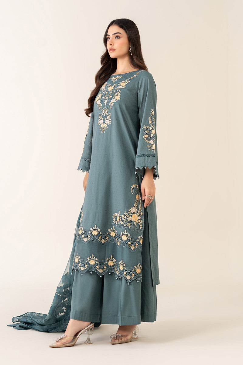 Maria B | Pre Fall Dresses | 3 Piece Embroidered Dobby Suit Teal by Maria B - Designer Dress  - Type : Ladies Clothes - Available at Libayah - 100% Original 