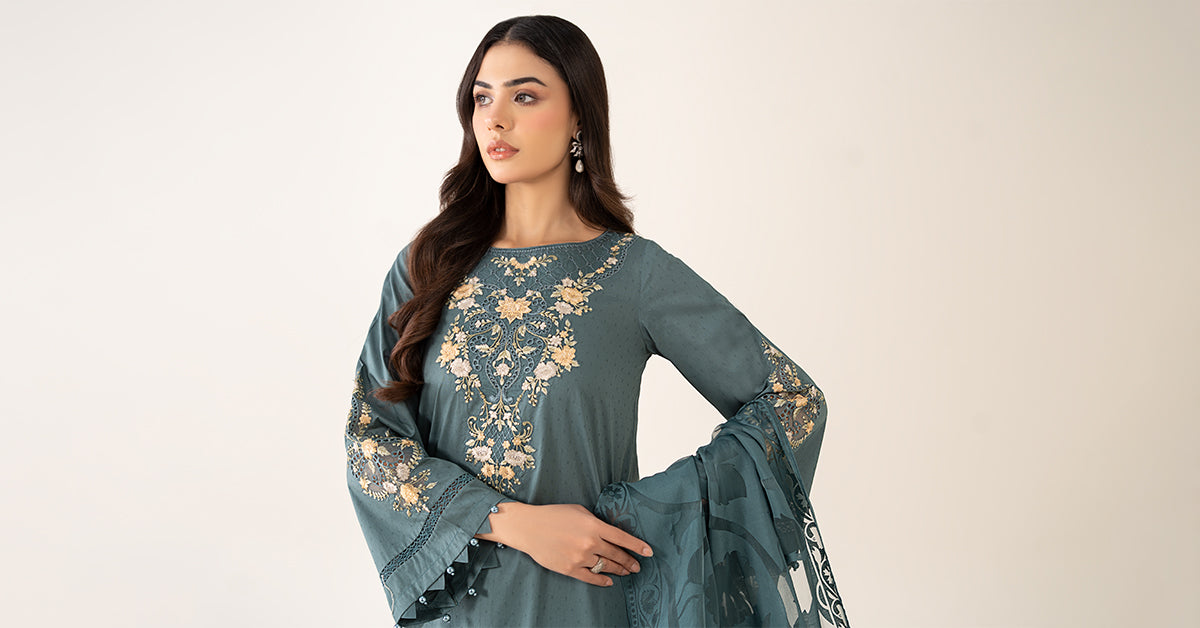 Maria B | Luxury Winter Pret 25 | DW-PF25-03-Tea by Maria B - Designer Dress  - Type : Ladies Clothes - Available at Libayah - 100% Original 