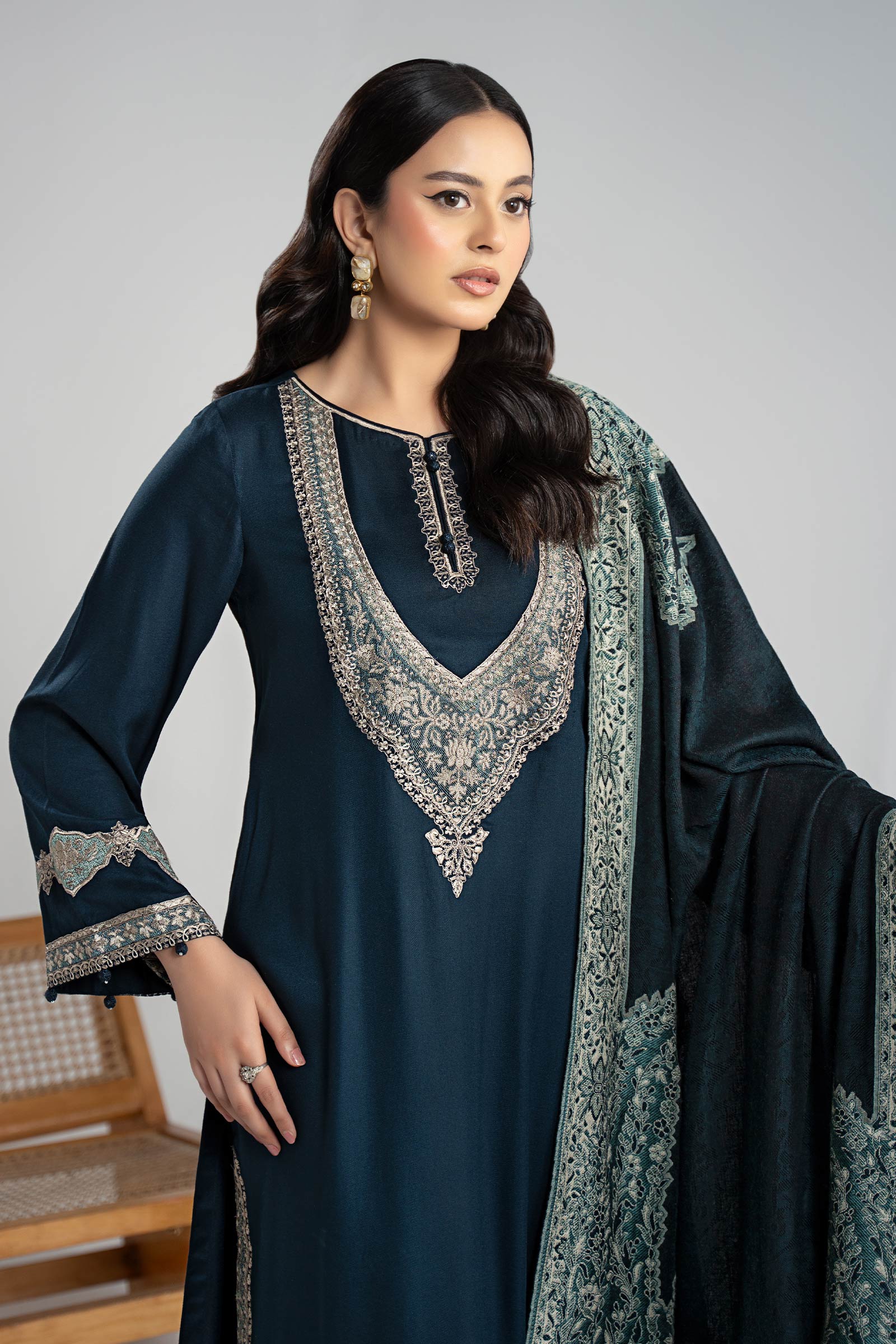 Maria B | Luxury Winter Pret 25 | DW-W24-102R1-Blue by Maria B - Designer Dress  - Type : Ladies Clothes - Available at Libayah - 100% Original 
