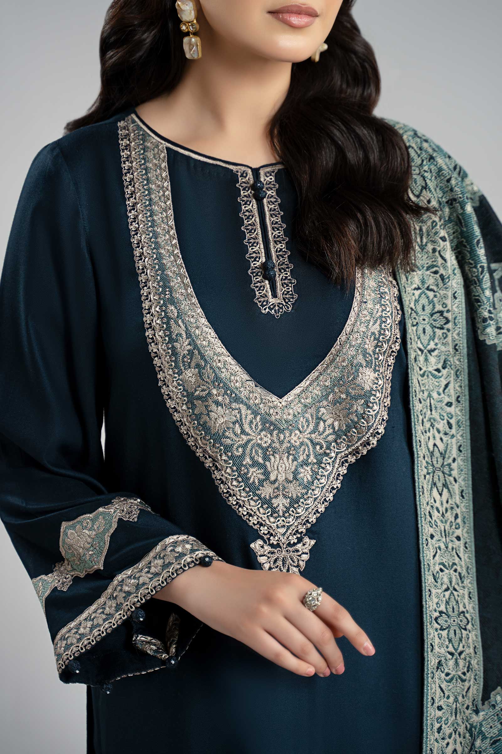 Maria B | Luxury Winter Pret 25 | DW-W24-102R1-Blue by Maria B - Designer Dress  - Type : Ladies Clothes - Available at Libayah - 100% Original 