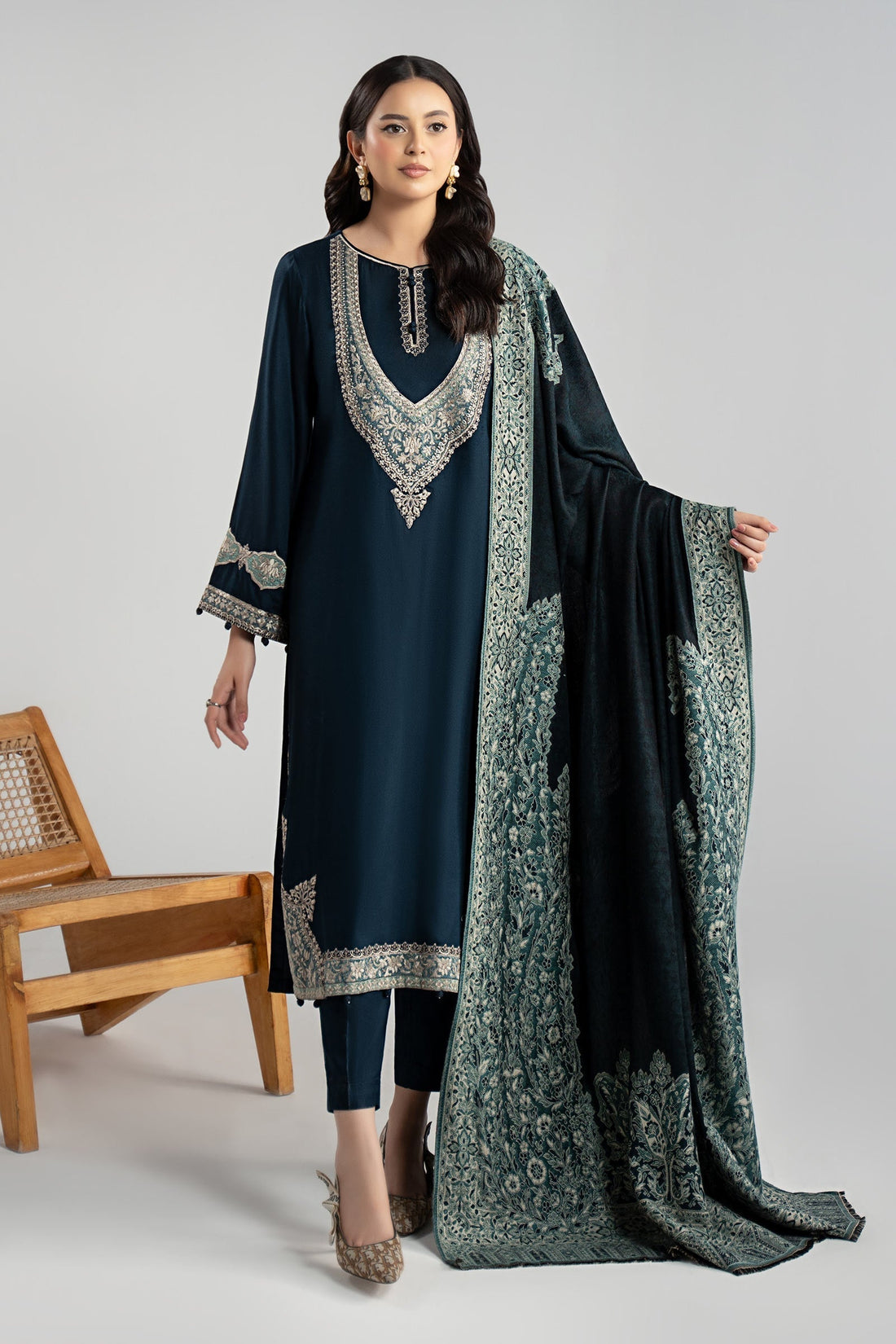 Maria B | Luxury Winter Pret 25 | DW-W24-102R1-Blue by Maria B - Designer Dress  - Type : Ladies Clothes - Available at Libayah - 100% Original 
