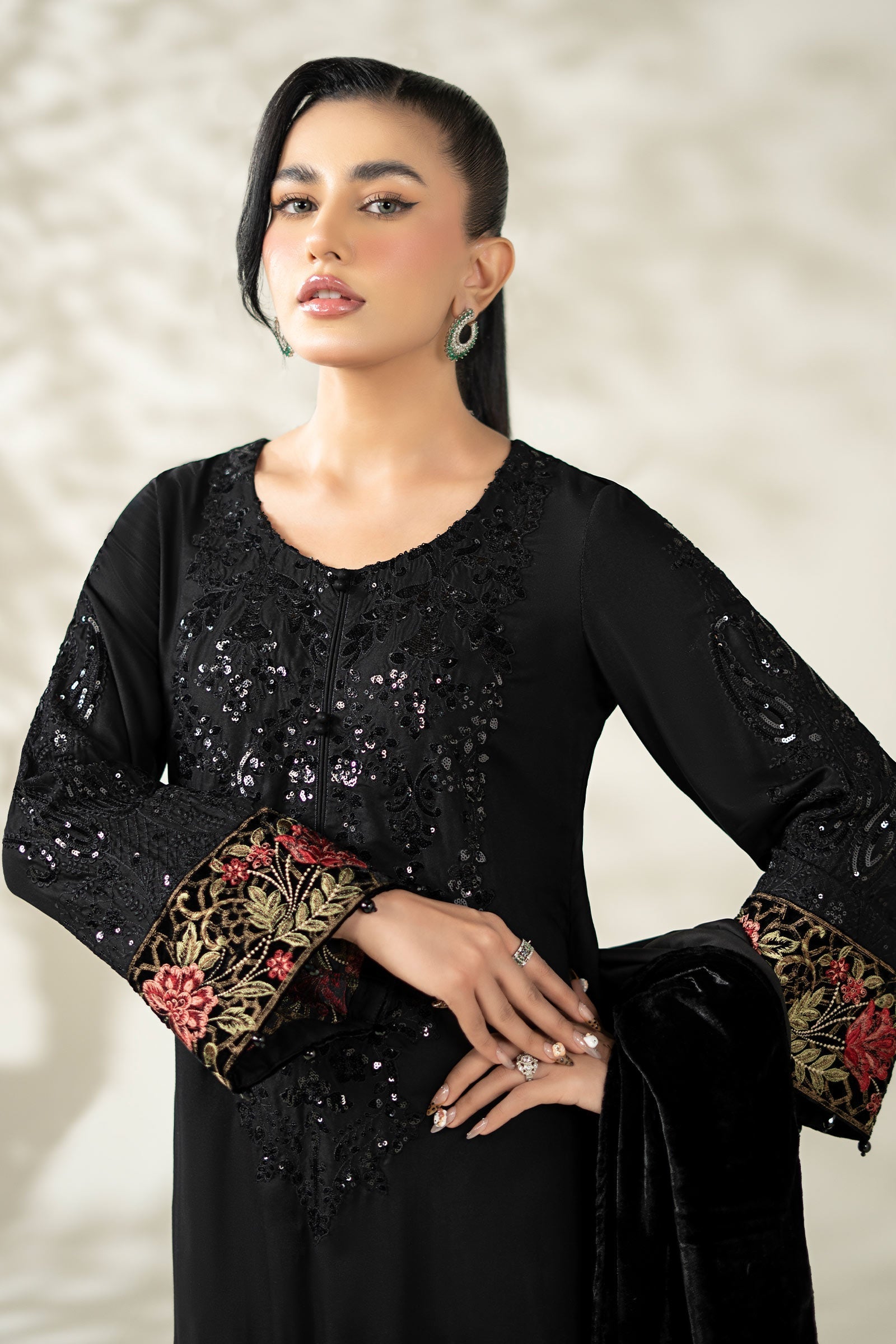 Maria B | Luxury Winter Pret 25 | DW-W25-20-Black by Maria B - Designer Dress  - Type : Ladies Clothes - Available at Libayah - 100% Original 