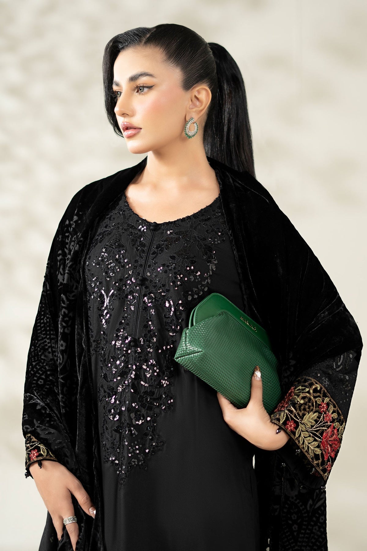 Maria B | Luxury Winter Pret 25 | DW-W25-20-Black by Maria B - Designer Dress  - Type : Ladies Clothes - Available at Libayah - 100% Original 