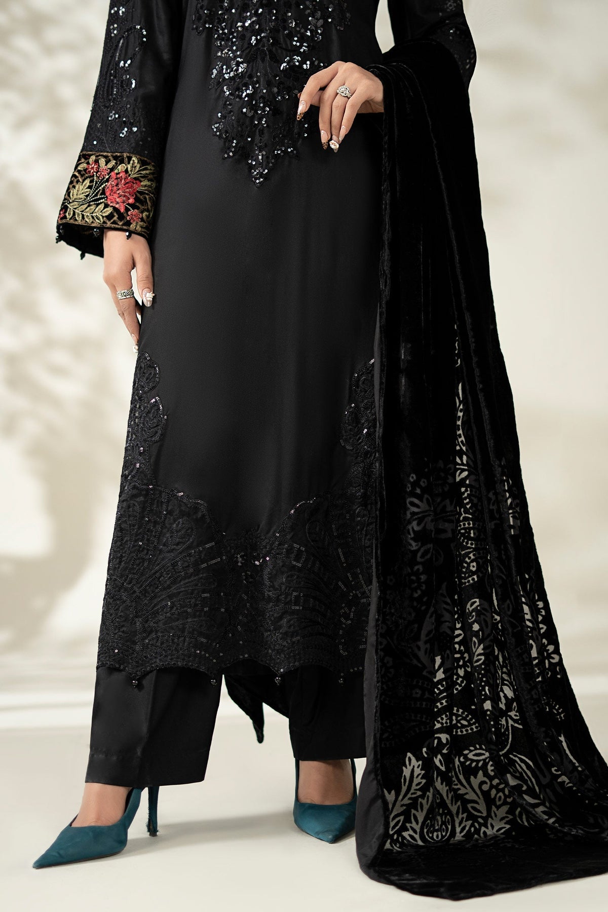 Maria B | Luxury Winter Pret 25 | DW-W25-20-Black by Maria B - Designer Dress  - Type : Ladies Clothes - Available at Libayah - 100% Original 