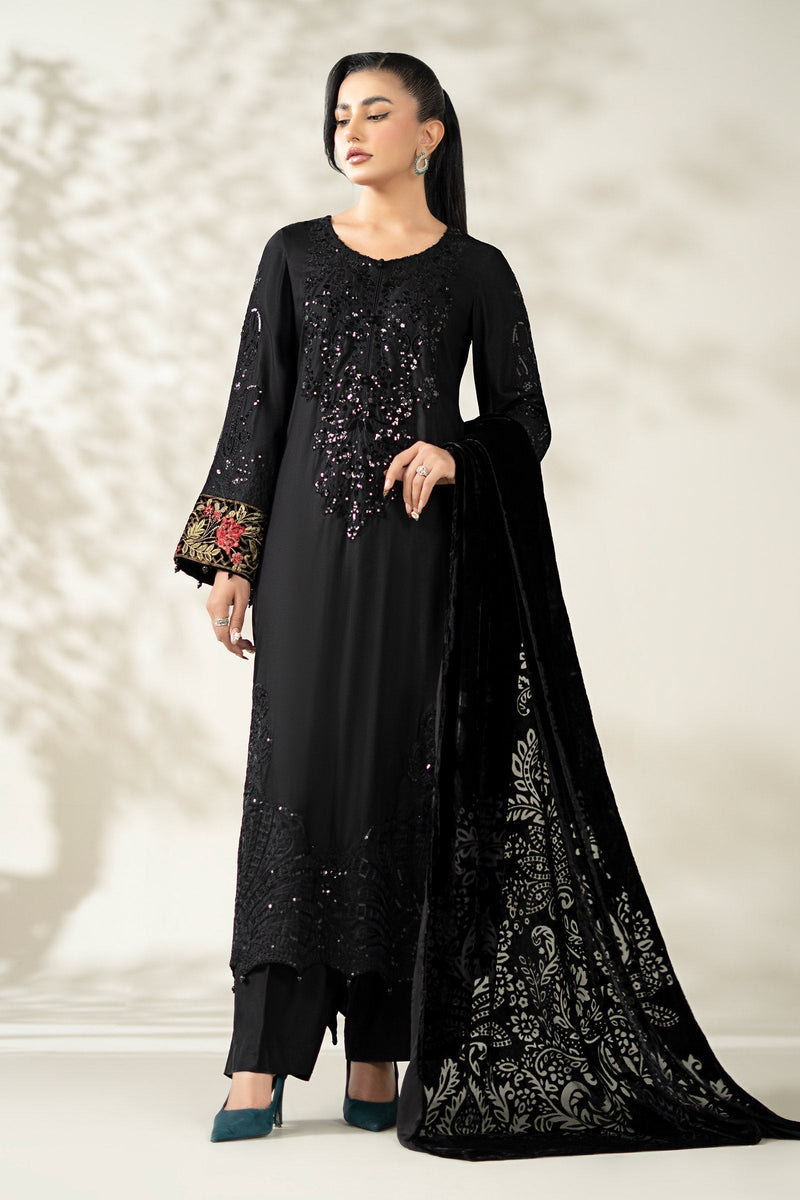 Maria B | Luxury Winter Pret 25 | DW-W25-20-Black by Maria B - Designer Dress  - Type : Ladies Clothes - Available at Libayah - 100% Original 