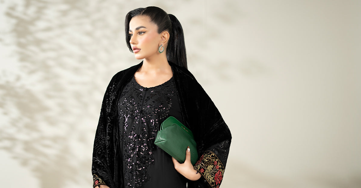 Maria B | Luxury Winter Pret 25 | DW-W25-20-Black by Maria B - Designer Dress  - Type : Ladies Clothes - Available at Libayah - 100% Original 