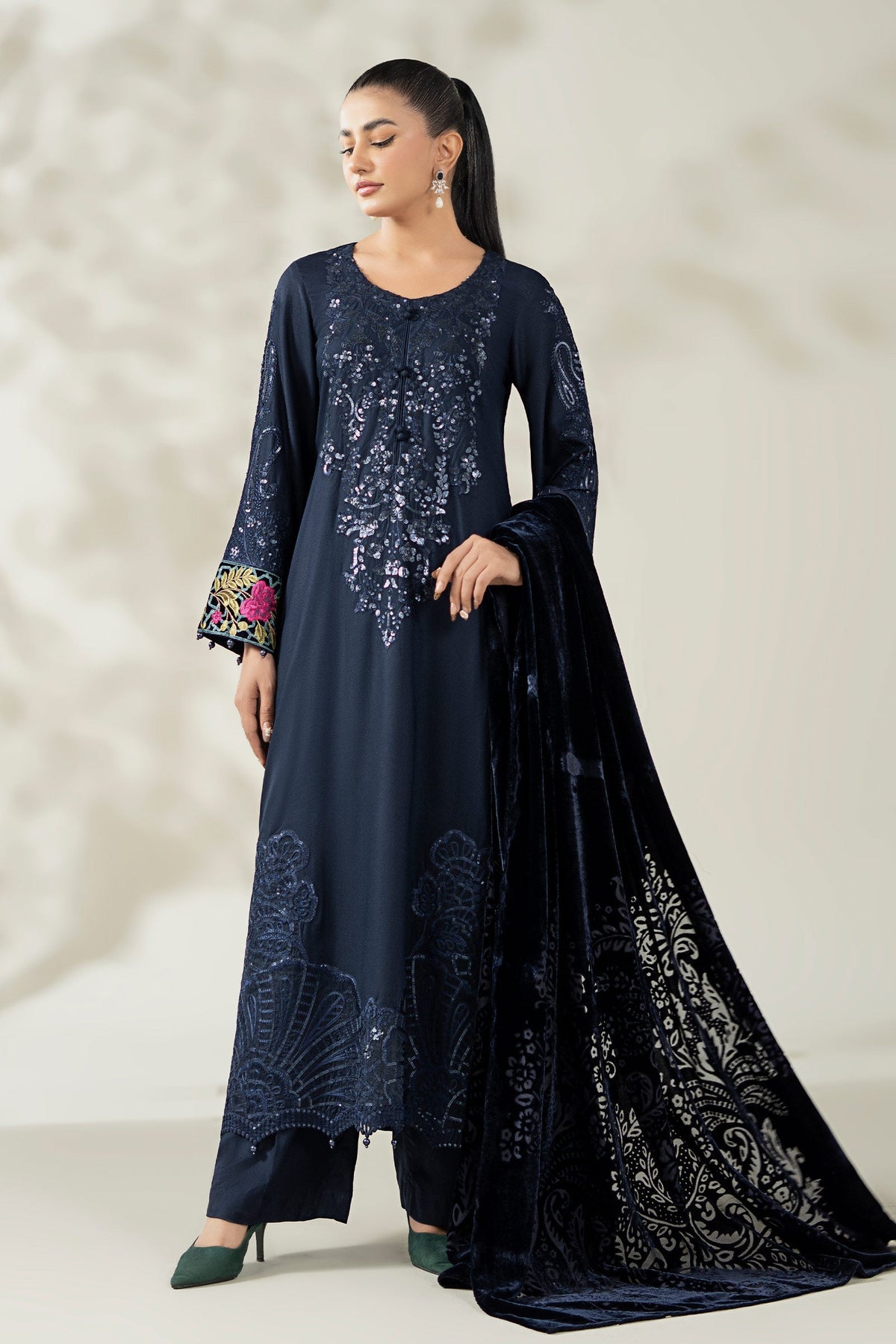 Maria B | Pre Fall Dresses | 3 Piece Embroidered Linen Suit VV by Maria B - Designer Dress  - Type : Ladies Clothes - Available at Libayah - 100% Original 