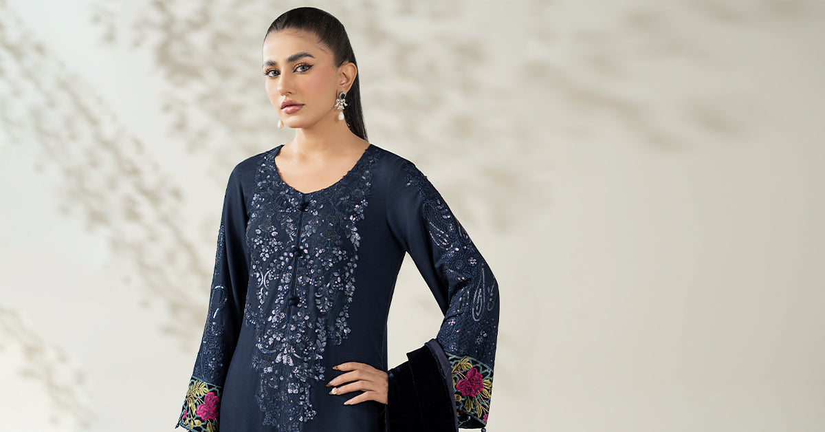 Maria B | Luxury Winte r Pret 25 |DW-W25-20-Blue by Maria B - Designer Dress  - Type : Ladies Clothes - Available at Libayah - 100% Original 