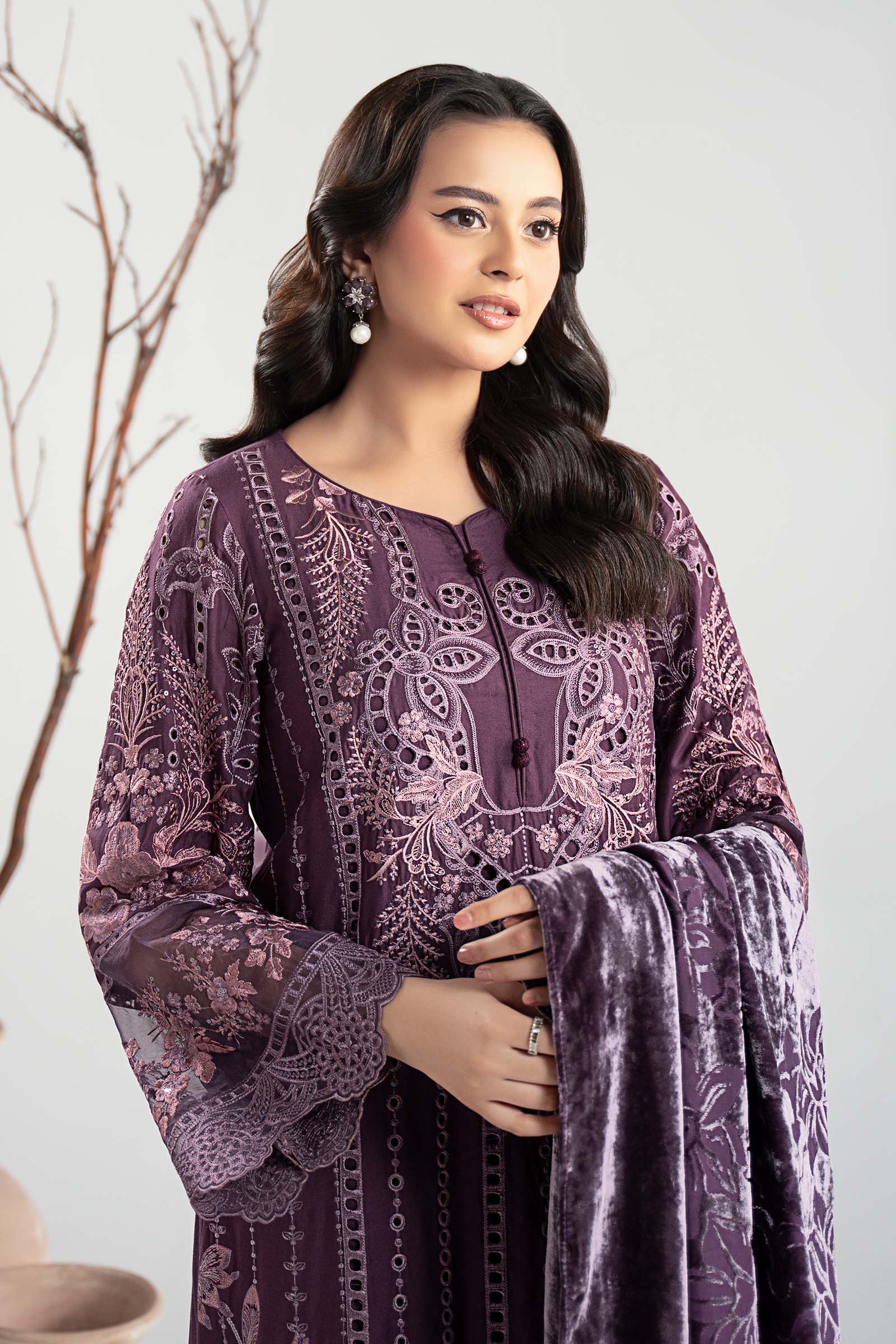 Maria B | Luxury Winter Pret 25 | DW-W25-24-Purple by Maria B - Designer Dress  - Type : Ladies Clothes - Available at Libayah - 100% Original 
