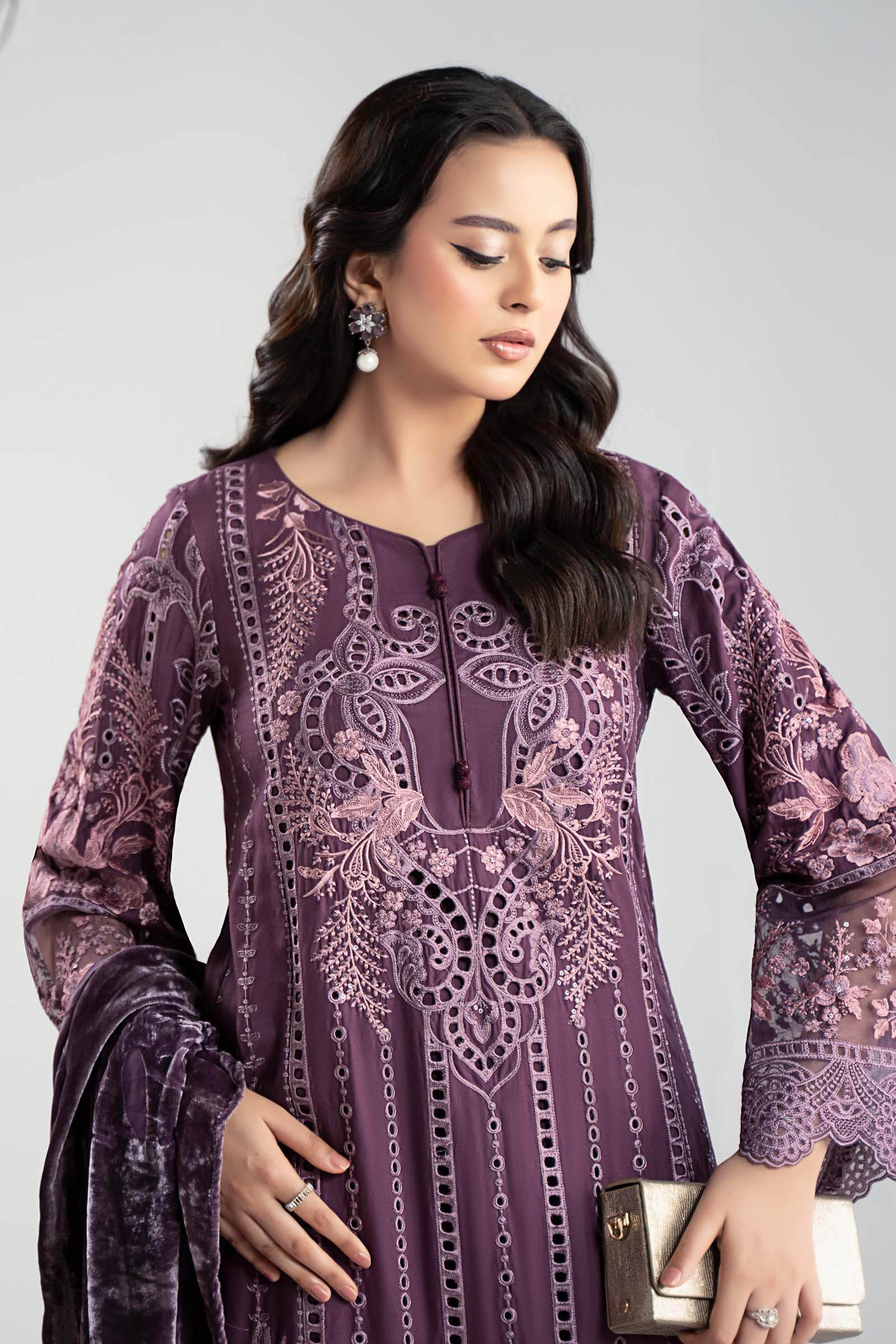 Maria B | Luxury Winter Pret 25 | DW-W25-24-Purple by Maria B - Designer Dress  - Type : Ladies Clothes - Available at Libayah - 100% Original 