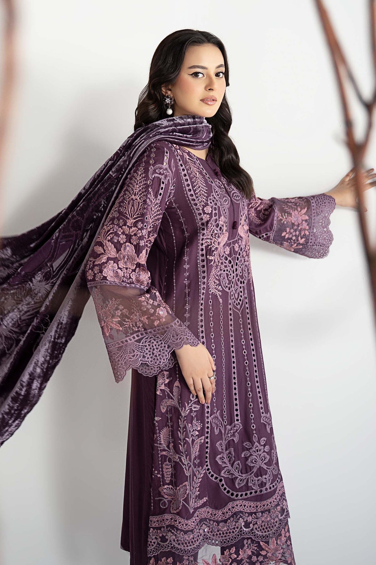 Maria B | Luxury Winter Pret 25 | DW-W25-24-Purple by Maria B - Designer Dress  - Type : Ladies Clothes - Available at Libayah - 100% Original 