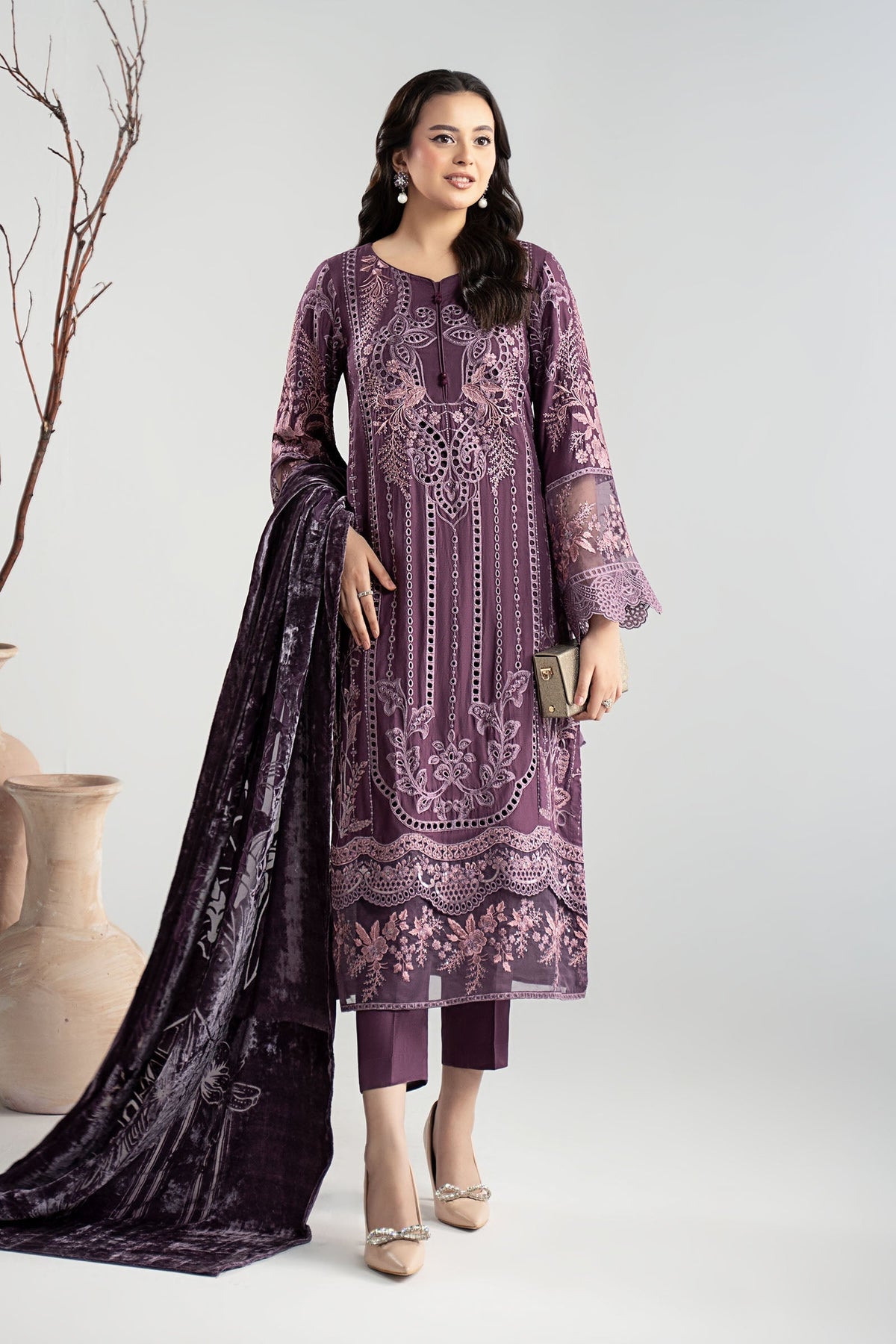 Maria B | Luxury Winter Pret 25 | DW-W25-24-Purple by Maria B - Designer Dress  - Type : Ladies Clothes - Available at Libayah - 100% Original 