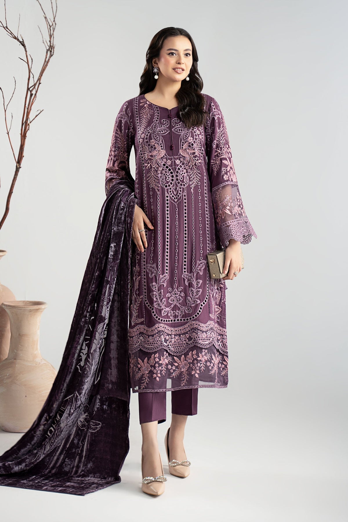 Maria B | Pre Fall Dresses | 3 Piece Embroidered Linen Suit ZD by Maria B - Designer Dress  - Type : Ladies Clothes - Available at Libayah - 100% Original 