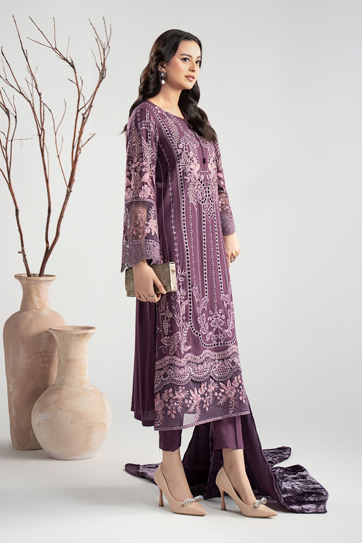 Maria B | Luxury Winter Pret 25 | DW-W25-24-Purple by Maria B - Designer Dress  - Type : Ladies Clothes - Available at Libayah - 100% Original 