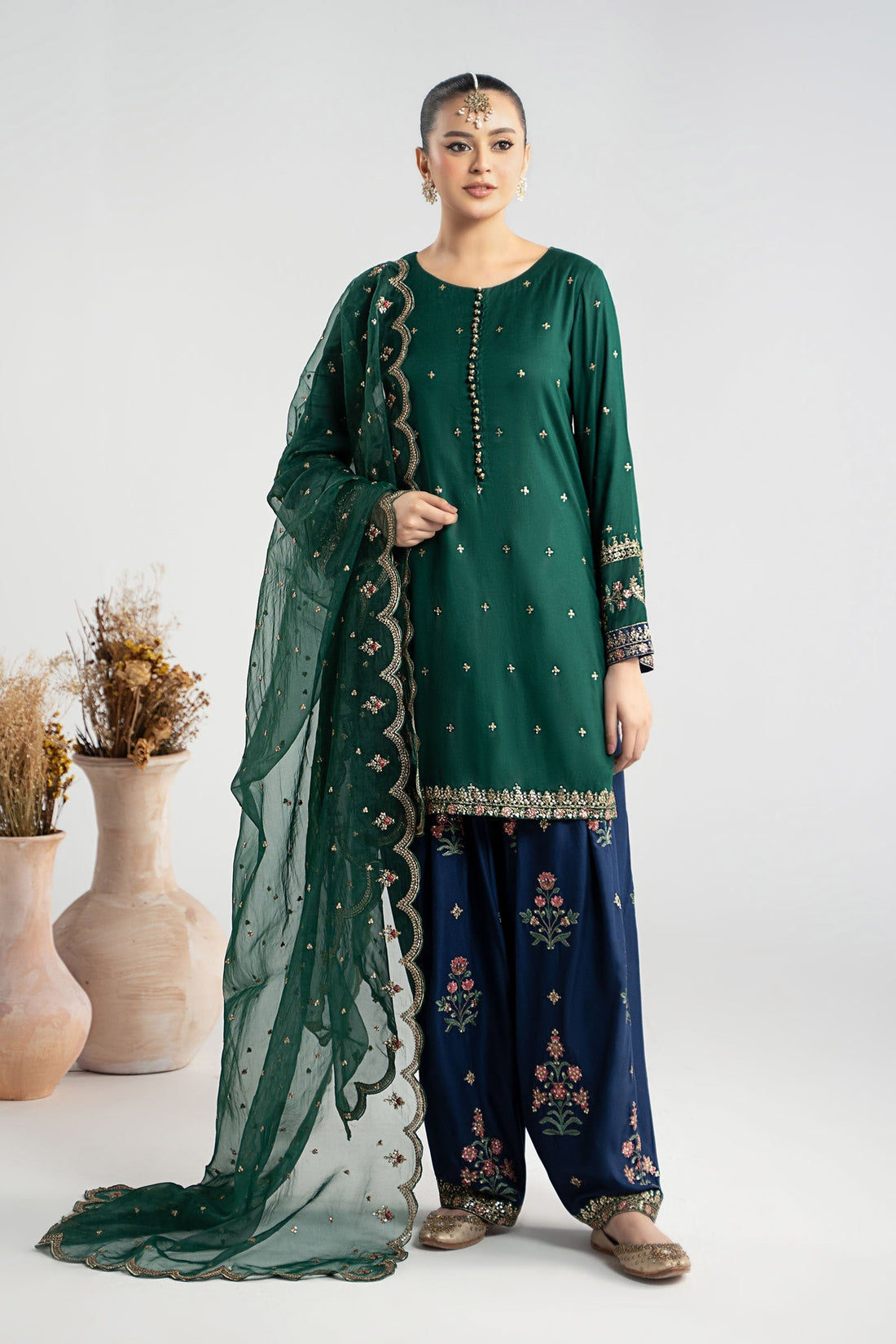 Maria B | Luxury Winter Pret 25 | DW-W25-27-Green by Maria B - Designer Dress  - Type : Ladies Clothes - Available at Libayah - 100% Original 