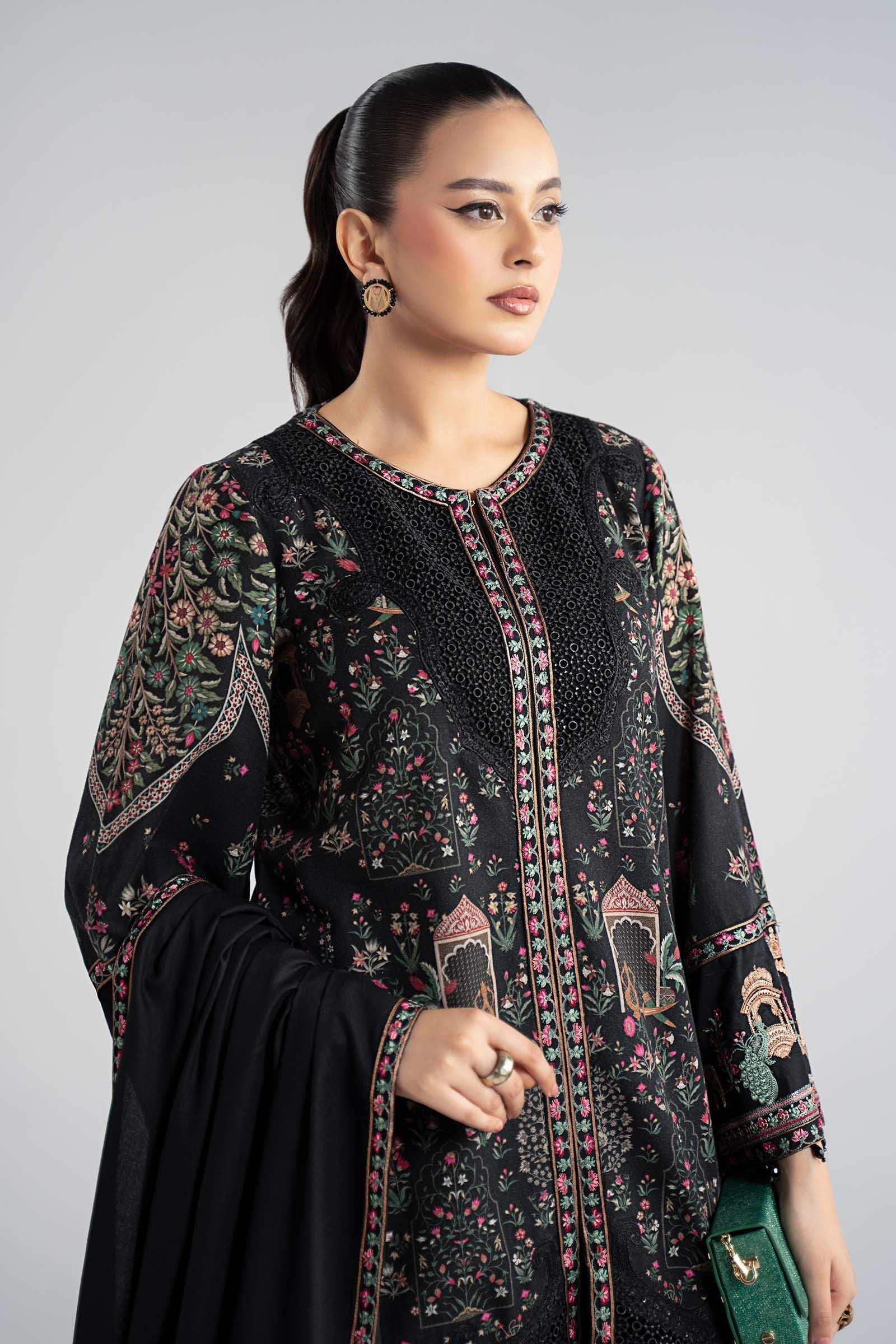 Maria B | Luxury Winter Pret 25 | DW-W25-35-Black by Maria B - Designer Dress  - Type : Ladies Clothes - Available at Libayah - 100% Original 