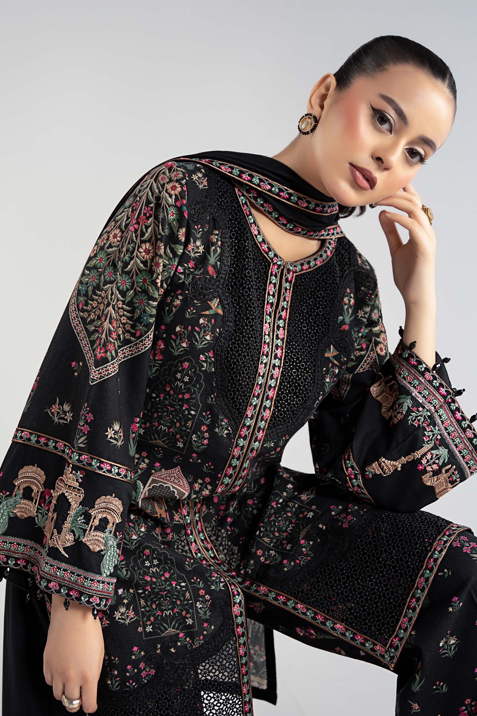 Maria B | Luxury Winter Pret 25 | DW-W25-35-Black by Maria B - Designer Dress  - Type : Ladies Clothes - Available at Libayah - 100% Original 