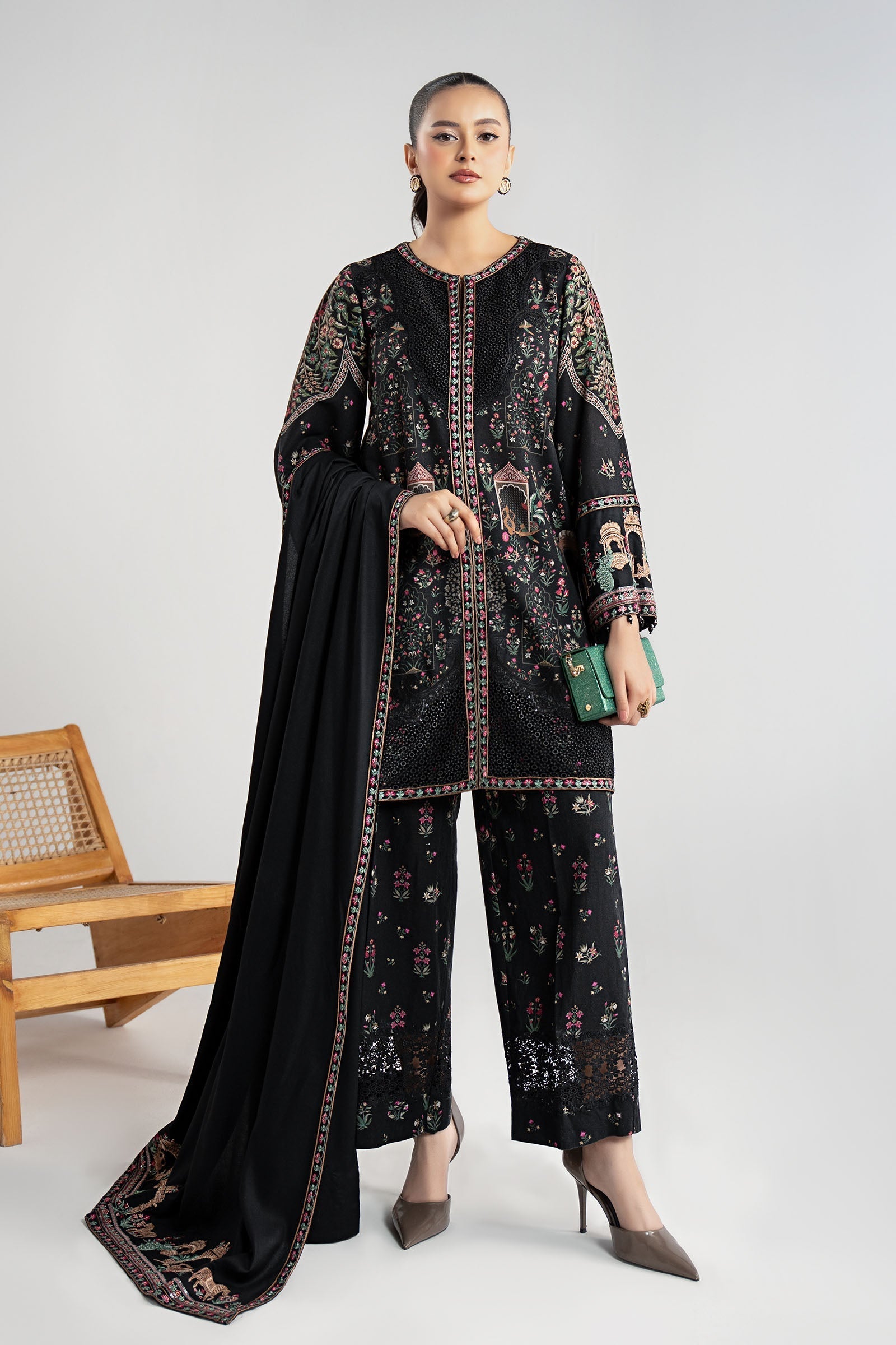 Maria B | Luxury Winter Pret 25 | DW-W25-35-Black by Maria B - Designer Dress  - Type : Ladies Clothes - Available at Libayah - 100% Original 
