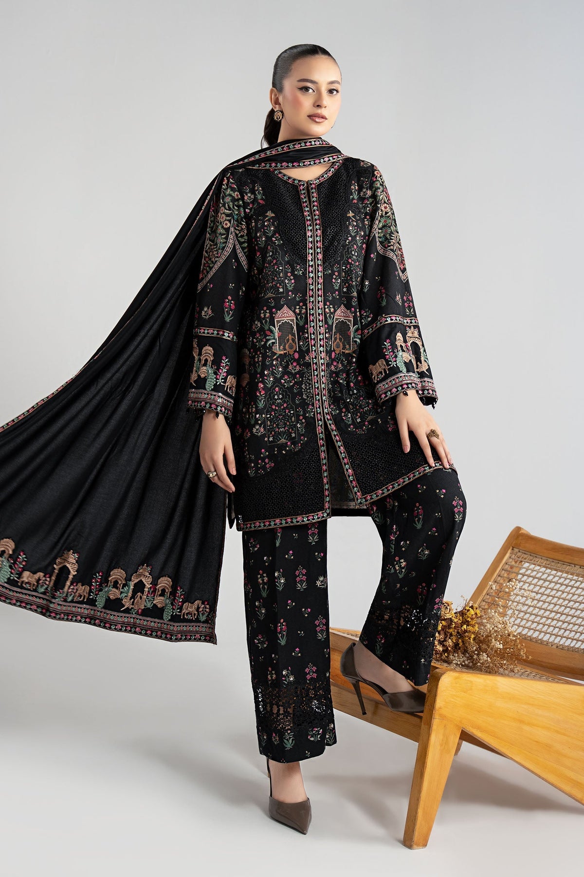 Maria B | Luxury Winter Pret 25 | DW-W25-35-Black by Maria B - Designer Dress  - Type : Ladies Clothes - Available at Libayah - 100% Original 