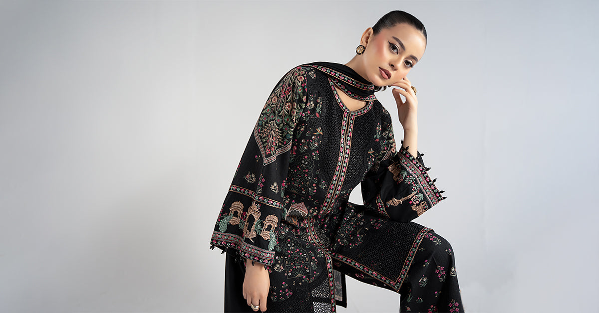 Maria B | Luxury Winter Pret 25 | DW-W25-35-Black by Maria B - Designer Dress  - Type : Ladies Clothes - Available at Libayah - 100% Original 