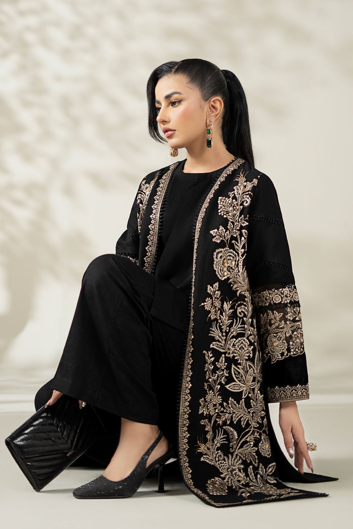 Maria B | Luxury Winter Pret 25 | DW-W25-43-Black by Maria B - Designer Dress  - Type : Ladies Clothes - Available at Libayah - 100% Original 