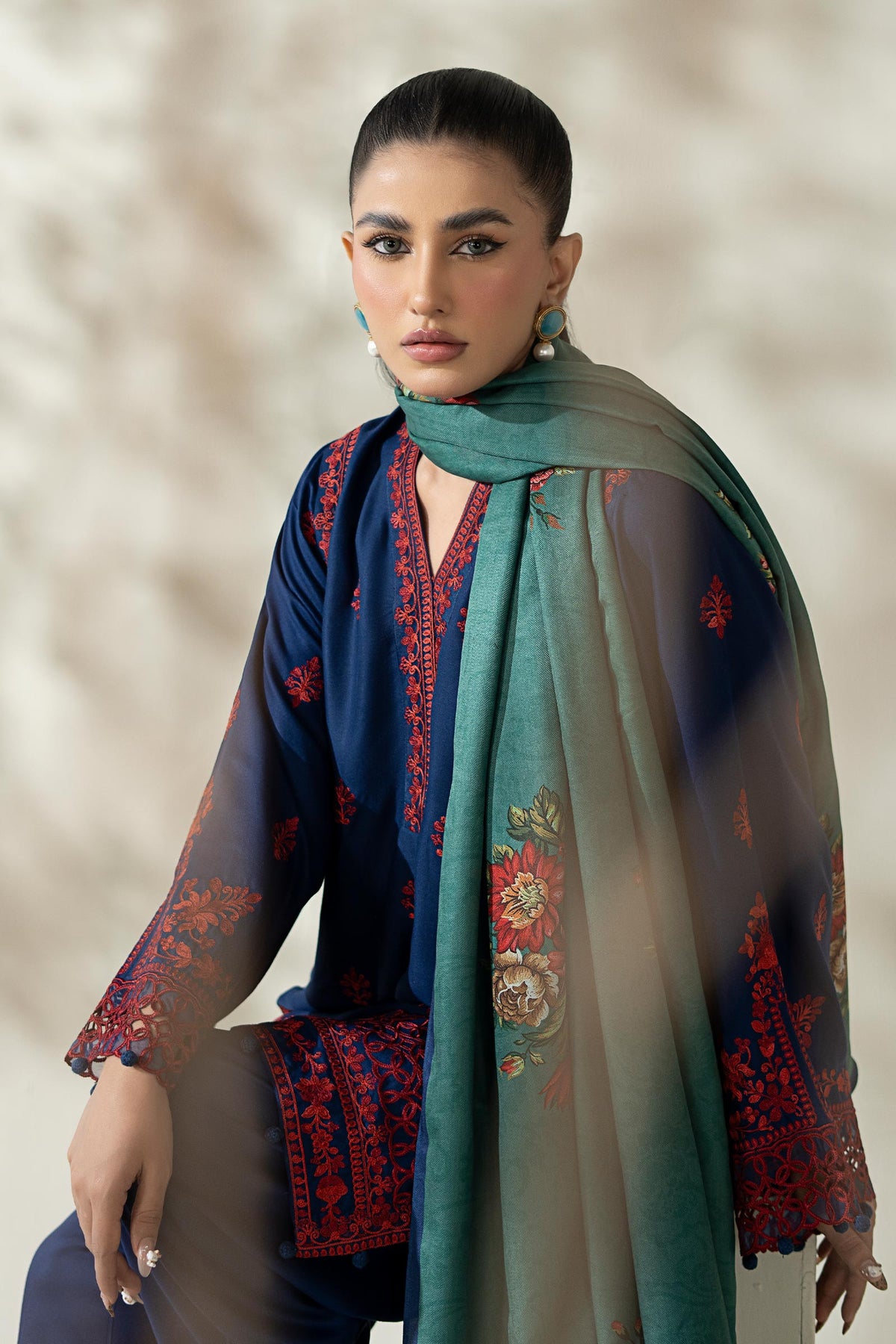 Maria B | Luxury Winter Pret 25 | DW-W25-46-Blue by Maria B - Designer Dress  - Type : Ladies Clothes - Available at Libayah - 100% Original 