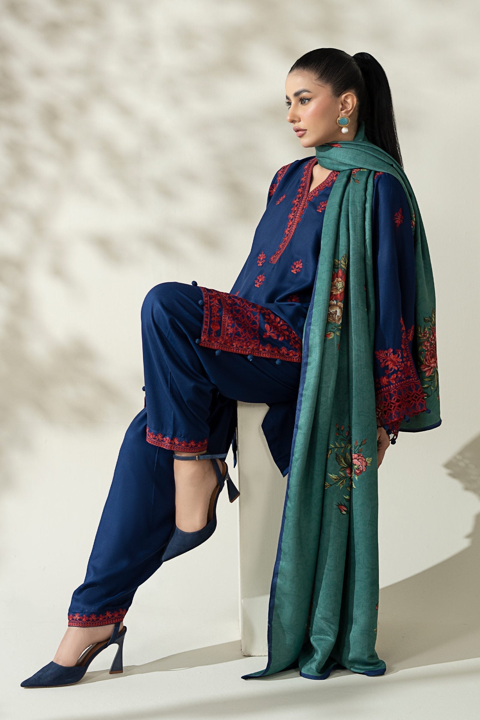 Maria B | Luxury Winter Pret 25 | DW-W25-46-Blue by Maria B - Designer Dress  - Type : Ladies Clothes - Available at Libayah - 100% Original 