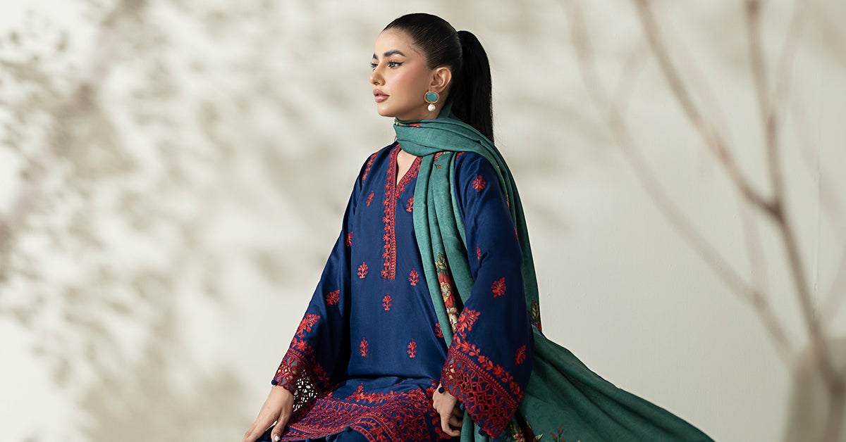 Maria B | Luxury Winter Pret 25 | DW-W25-46-Blue by Maria B - Designer Dress  - Type : Ladies Clothes - Available at Libayah - 100% Original 