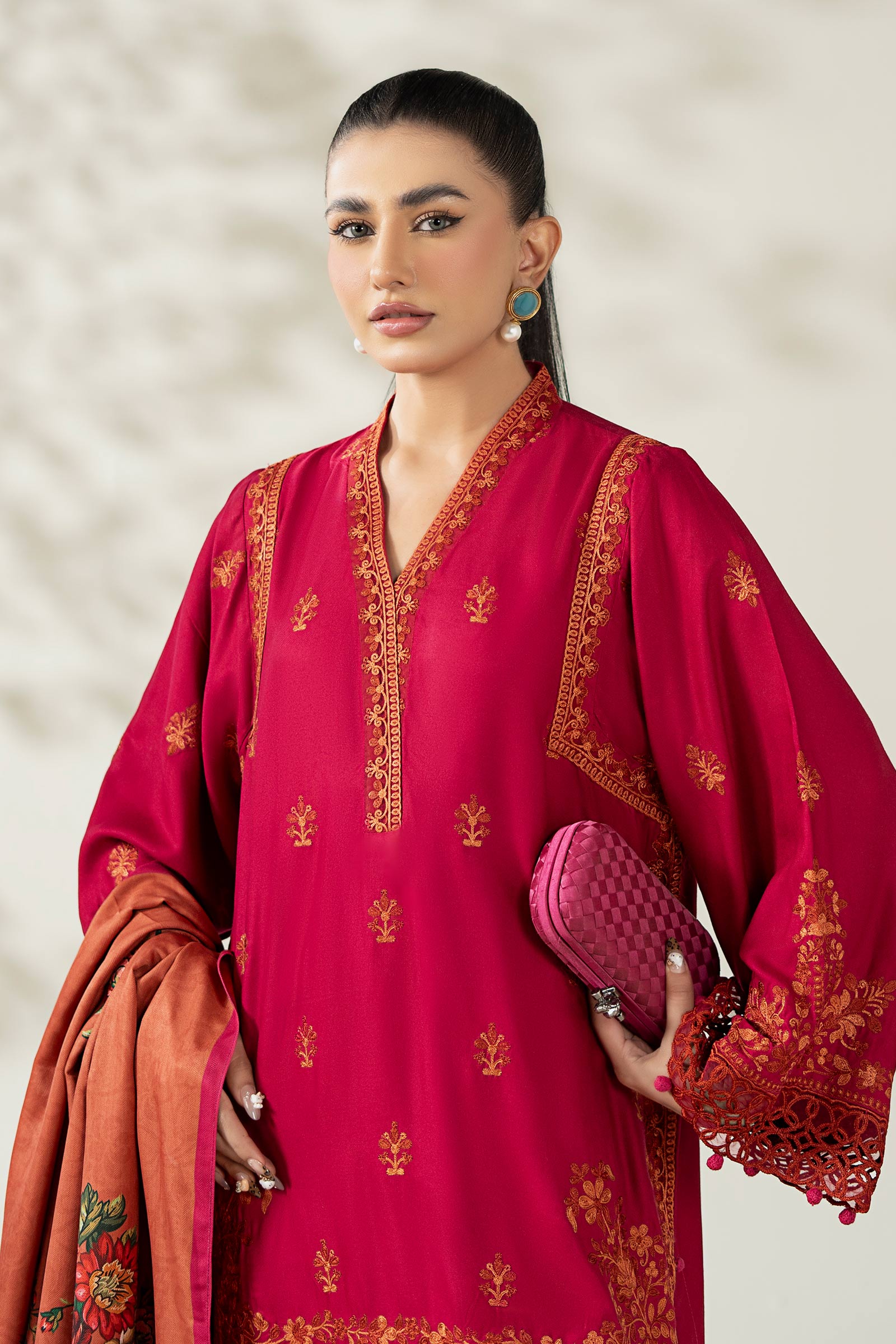 Maria B | Luxury Winter Pret 25 | DW-W25-46-Hot Pink by Maria B - Designer Dress  - Type : Ladies Clothes - Available at Libayah - 100% Original 