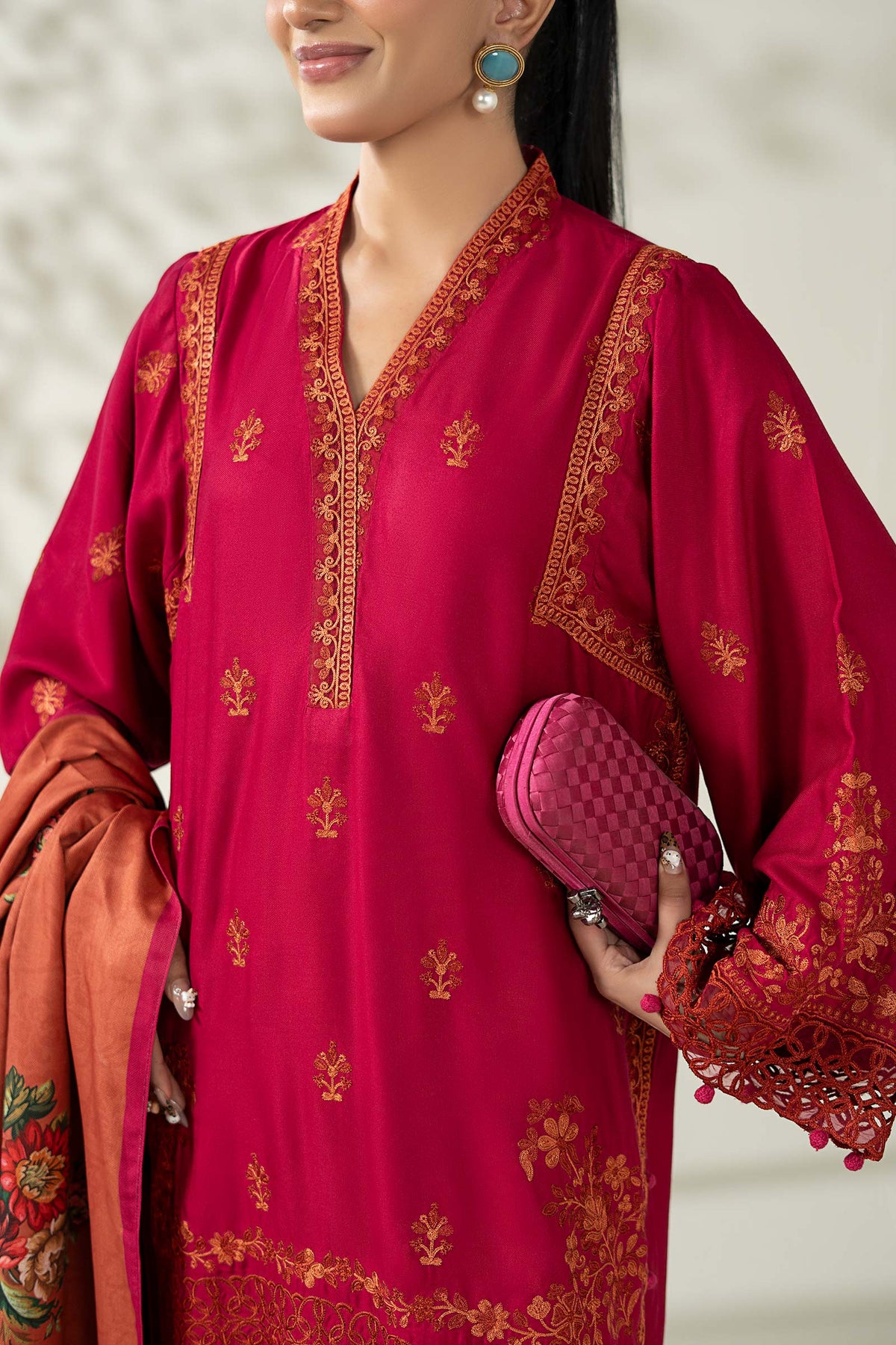 Maria B | Luxury Winter Pret 25 | DW-W25-46-Hot Pink by Maria B - Designer Dress  - Type : Ladies Clothes - Available at Libayah - 100% Original 