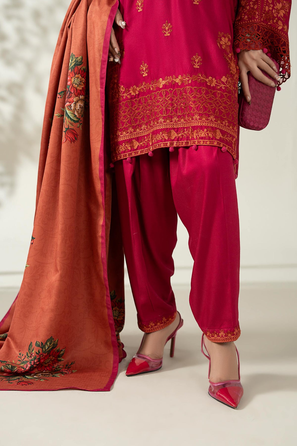 Maria B | Luxury Winter Pret 25 | DW-W25-46-Hot Pink by Maria B - Designer Dress  - Type : Ladies Clothes - Available at Libayah - 100% Original 