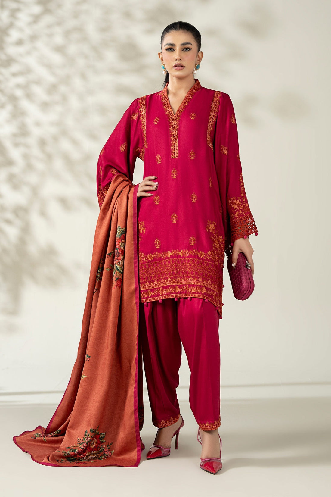 Maria B | Luxury Winter Pret 25 | DW-W25-46-Hot Pink by Maria B - Designer Dress  - Type : Ladies Clothes - Available at Libayah - 100% Original 
