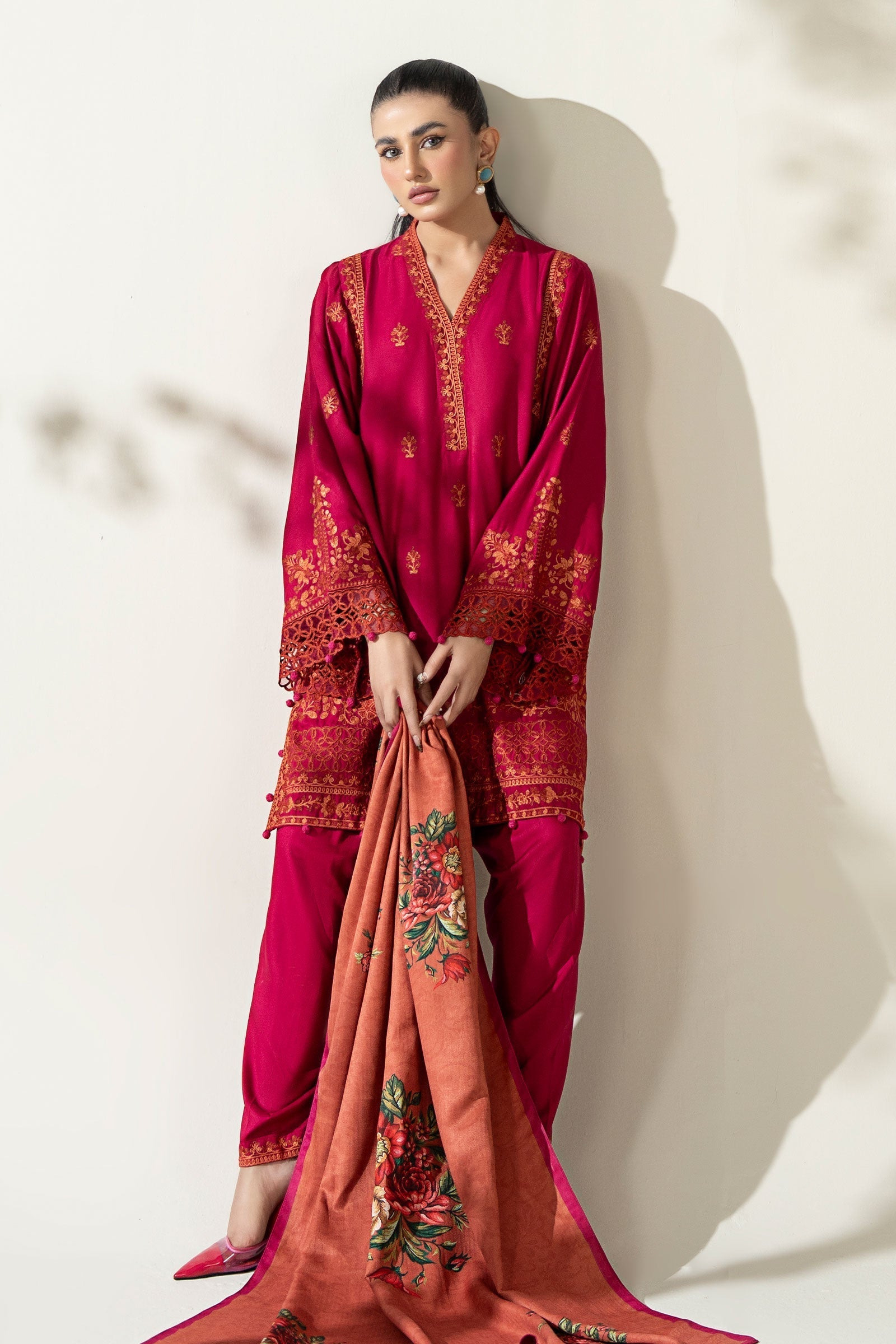 Maria B | Luxury Winter Pret 25 | DW-W25-46-Hot Pink by Maria B - Designer Dress  - Type : Ladies Clothes - Available at Libayah - 100% Original 