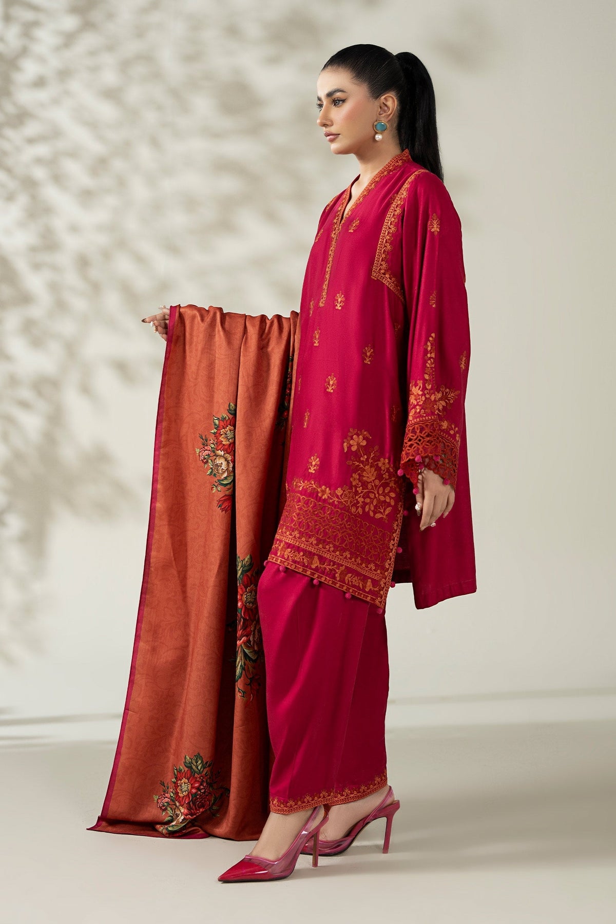 Maria B | Luxury Winter Pret 25 | DW-W25-46-Hot Pink by Maria B - Designer Dress  - Type : Ladies Clothes - Available at Libayah - 100% Original 