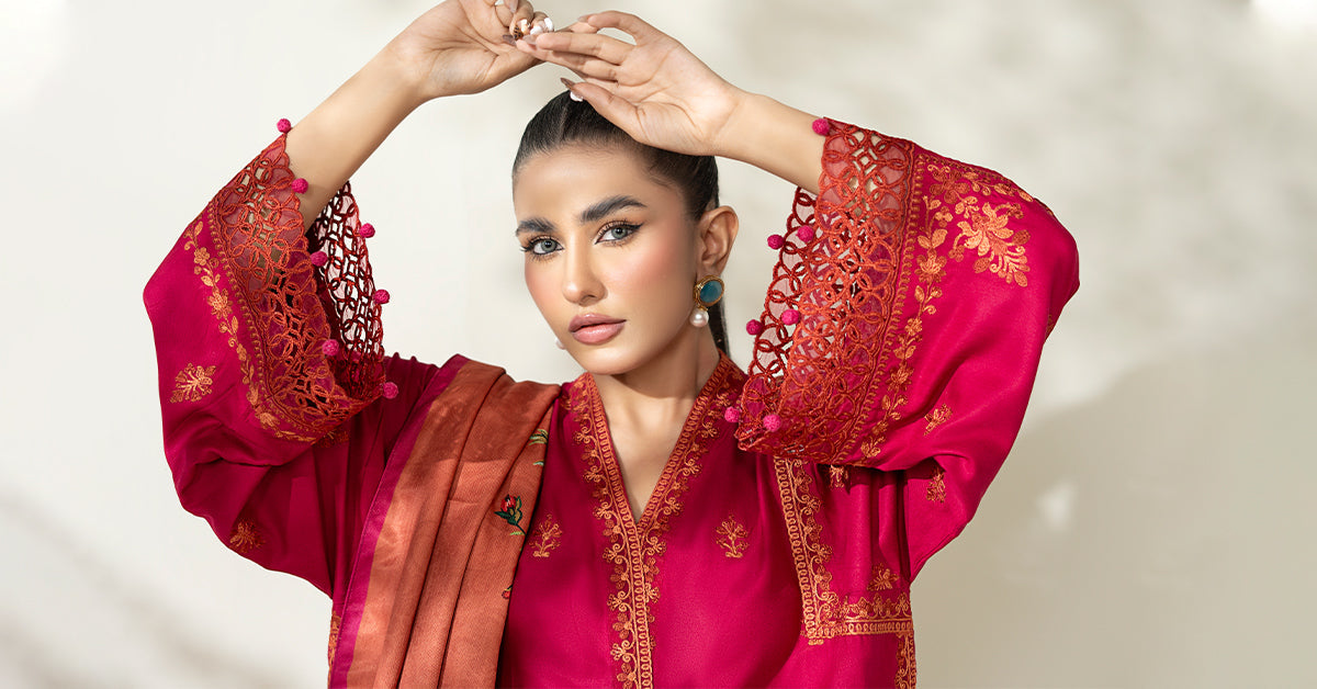 Maria B | Luxury Winter Pret 25 | DW-W25-46-Hot Pink by Maria B - Designer Dress  - Type : Ladies Clothes - Available at Libayah - 100% Original 