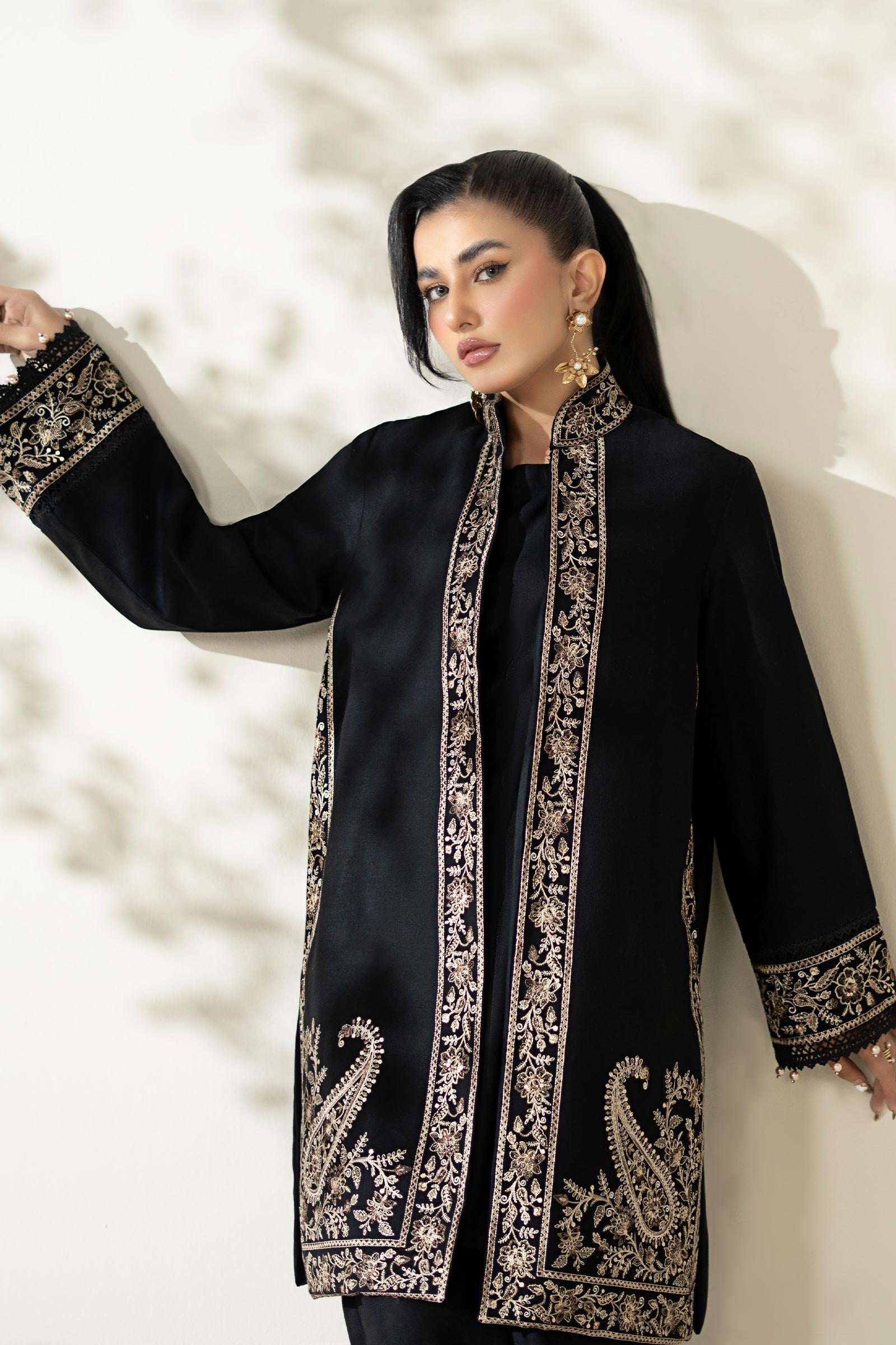 Maria B | Luxury Winter Pret 25 | DW-W25-49-Black by Maria B - Designer Dress  - Type : Ladies Clothes - Available at Libayah - 100% Original 
