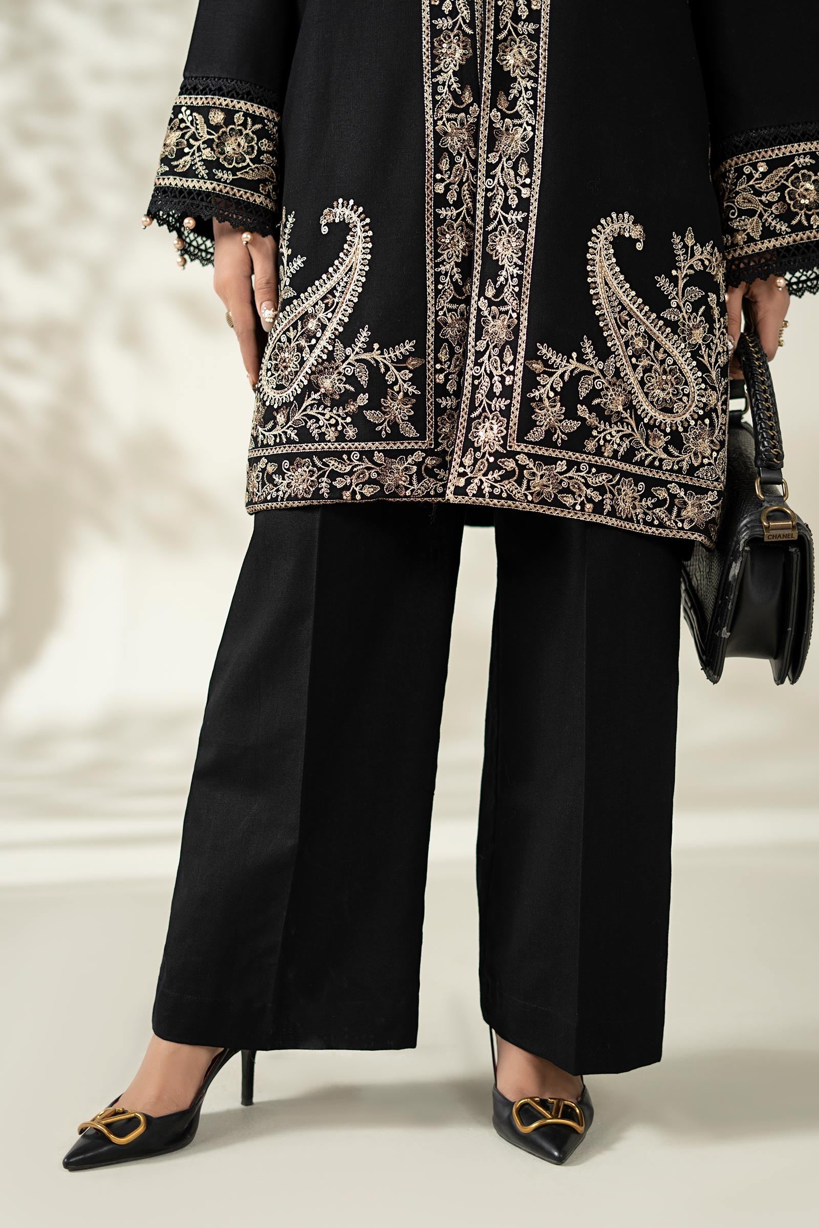 Maria B | Luxury Winter Pret 25 | DW-W25-49-Black by Maria B - Designer Dress  - Type : Ladies Clothes - Available at Libayah - 100% Original 