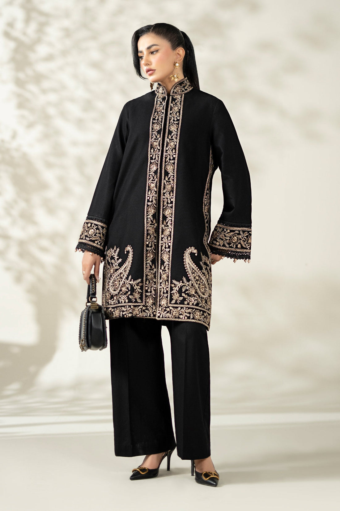 Maria B | Luxury Winter Pret 25 | DW-W25-49-Black by Maria B - Designer Dress  - Type : Ladies Clothes - Available at Libayah - 100% Original 