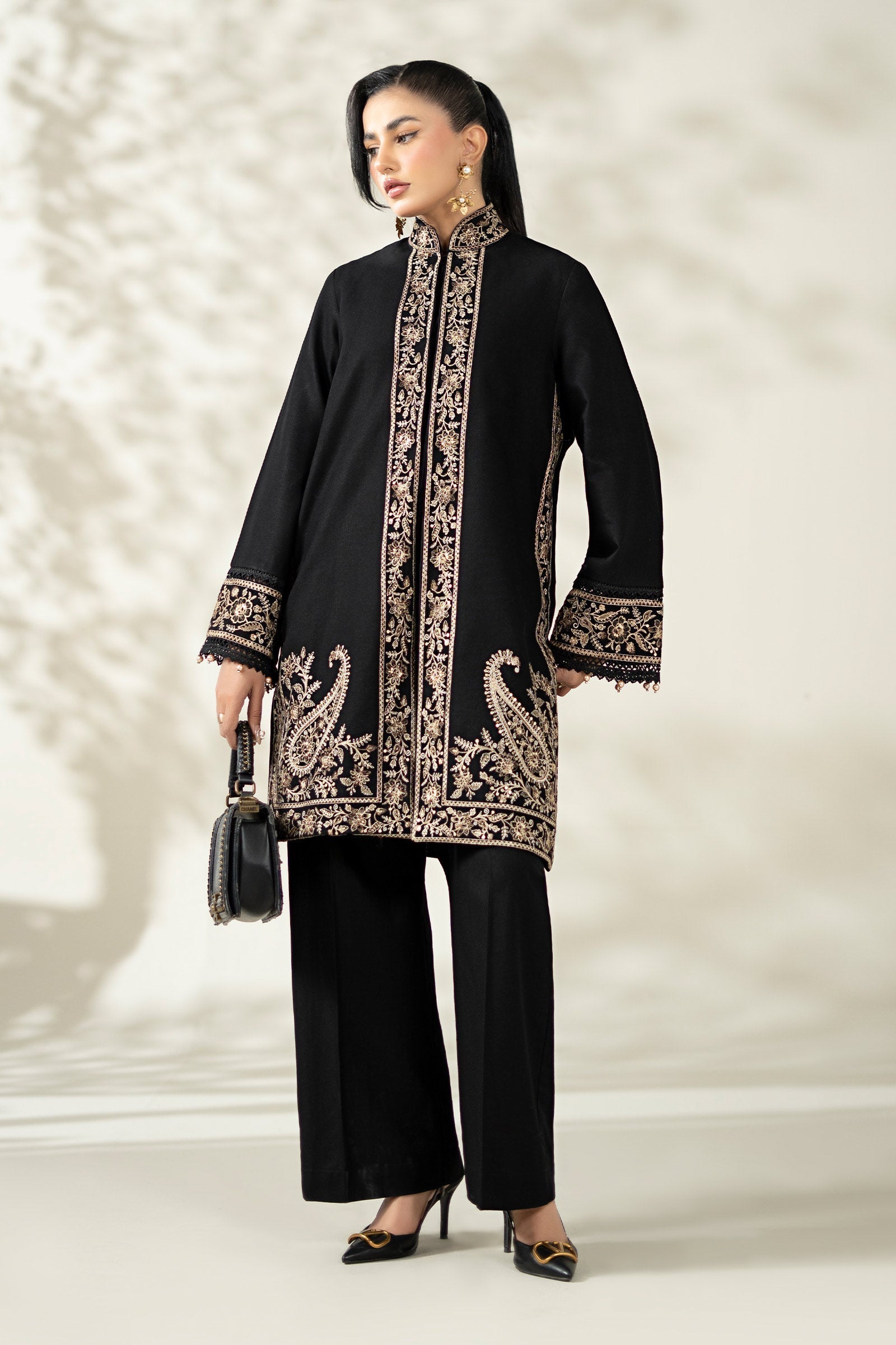 Maria B | Luxury Winter Pret 25 | DW-W25-49-Black by Maria B - Designer Dress  - Type : Ladies Clothes - Available at Libayah - 100% Original 