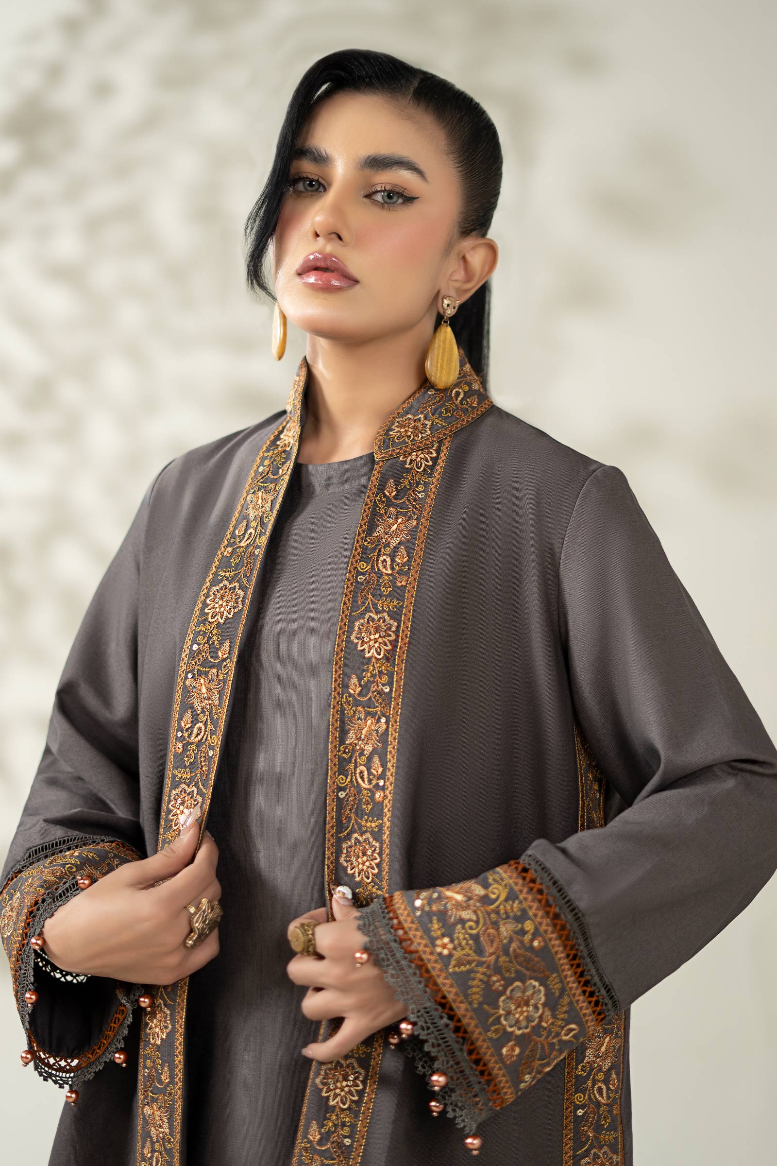 Maria B | Luxury Winter Pret 25 | DW-W25-49-Grey by Maria B - Designer Dress  - Type : Ladies Clothes - Available at Libayah - 100% Original 