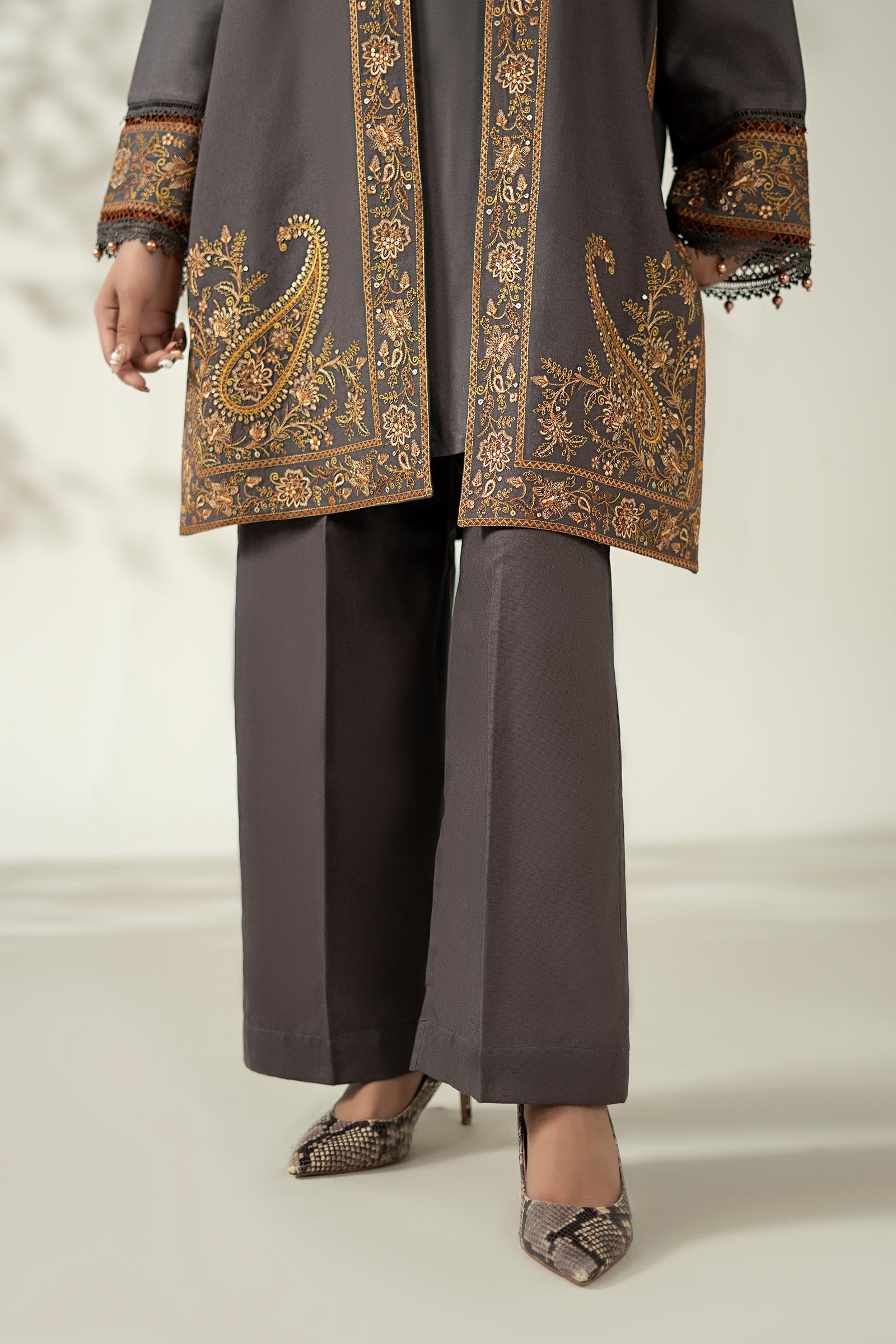 Maria B | Luxury Winter Pret 25 | DW-W25-49-Grey by Maria B - Designer Dress  - Type : Ladies Clothes - Available at Libayah - 100% Original 