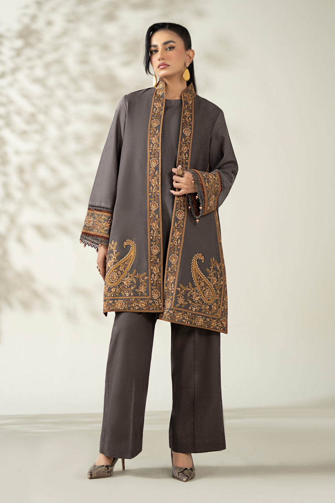 Maria B | Luxury Winter Pret 25 | DW-W25-49-Grey by Maria B - Designer Dress  - Type : Ladies Clothes - Available at Libayah - 100% Original 