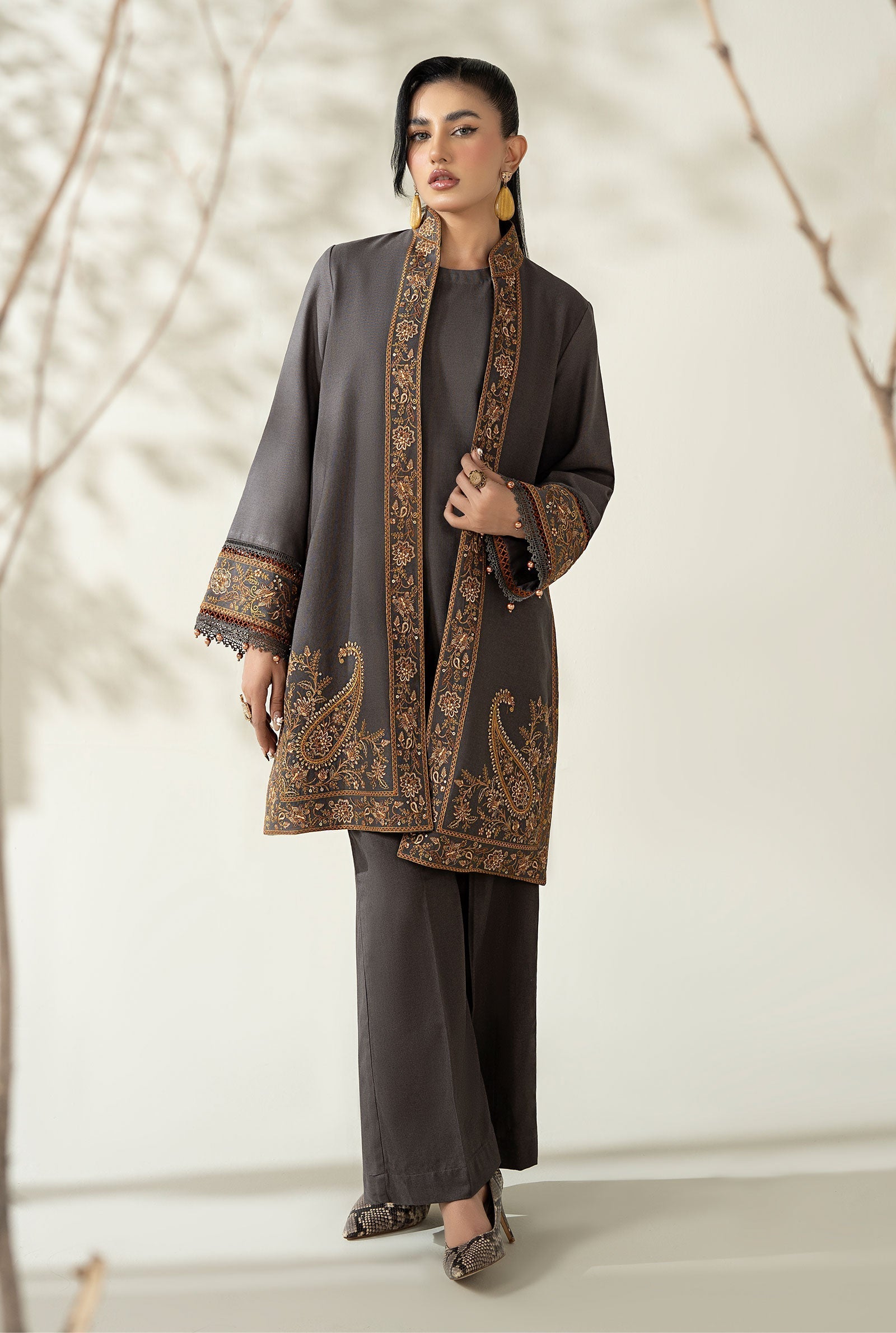 Maria B | Luxury Winter Pret 25 | DW-W25-49-Grey by Maria B - Designer Dress  - Type : Ladies Clothes - Available at Libayah - 100% Original 