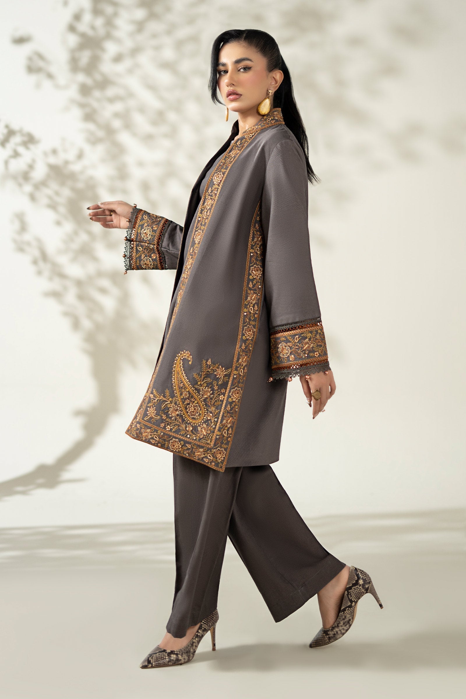 Maria B | Luxury Winter Pret 25 | DW-W25-49-Grey by Maria B - Designer Dress  - Type : Ladies Clothes - Available at Libayah - 100% Original 