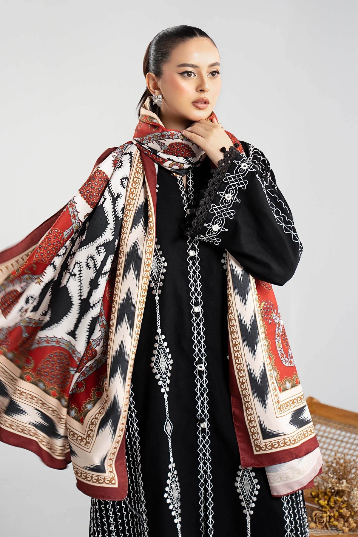 Maria B | Luxury Winter Pret 25 | DW-W25-51-Black by Maria B - Designer Dress  - Type : Ladies Clothes - Available at Libayah - 100% Original 